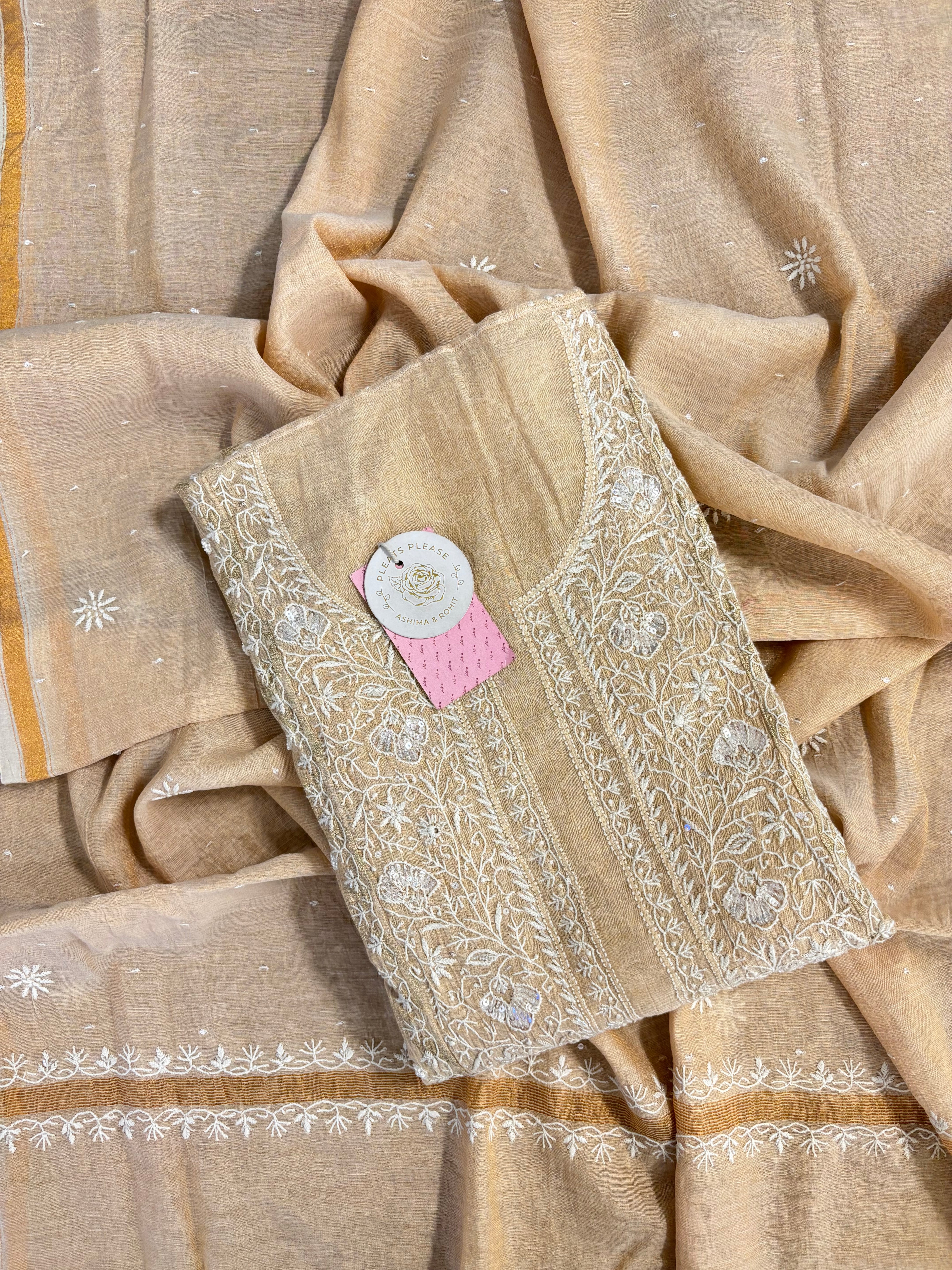 Dyeable Pure Tissue Banarasi Chikankari Kurta & Dupatta