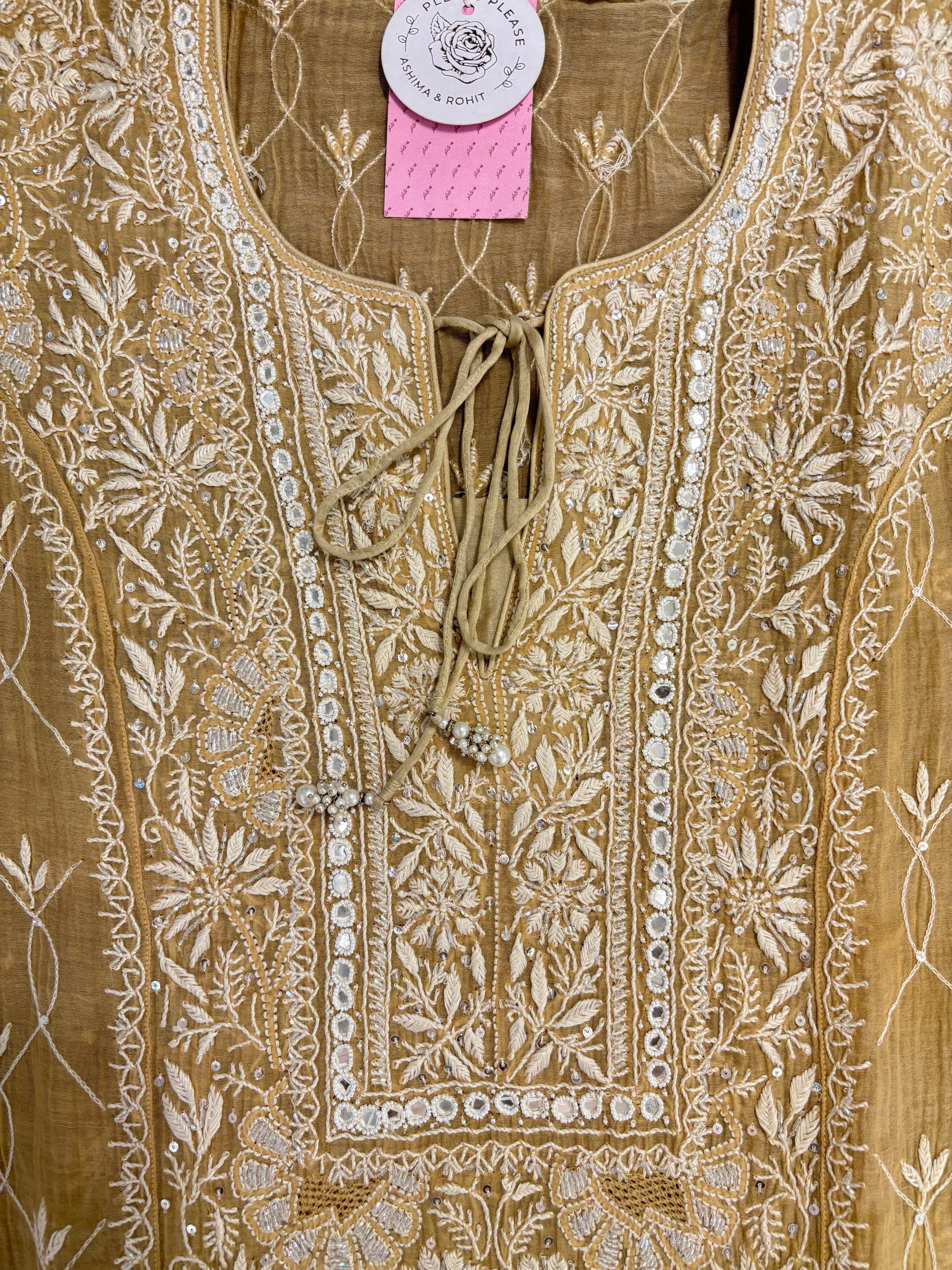 Beige Chanderi Chikankari Kurta & Dupatta