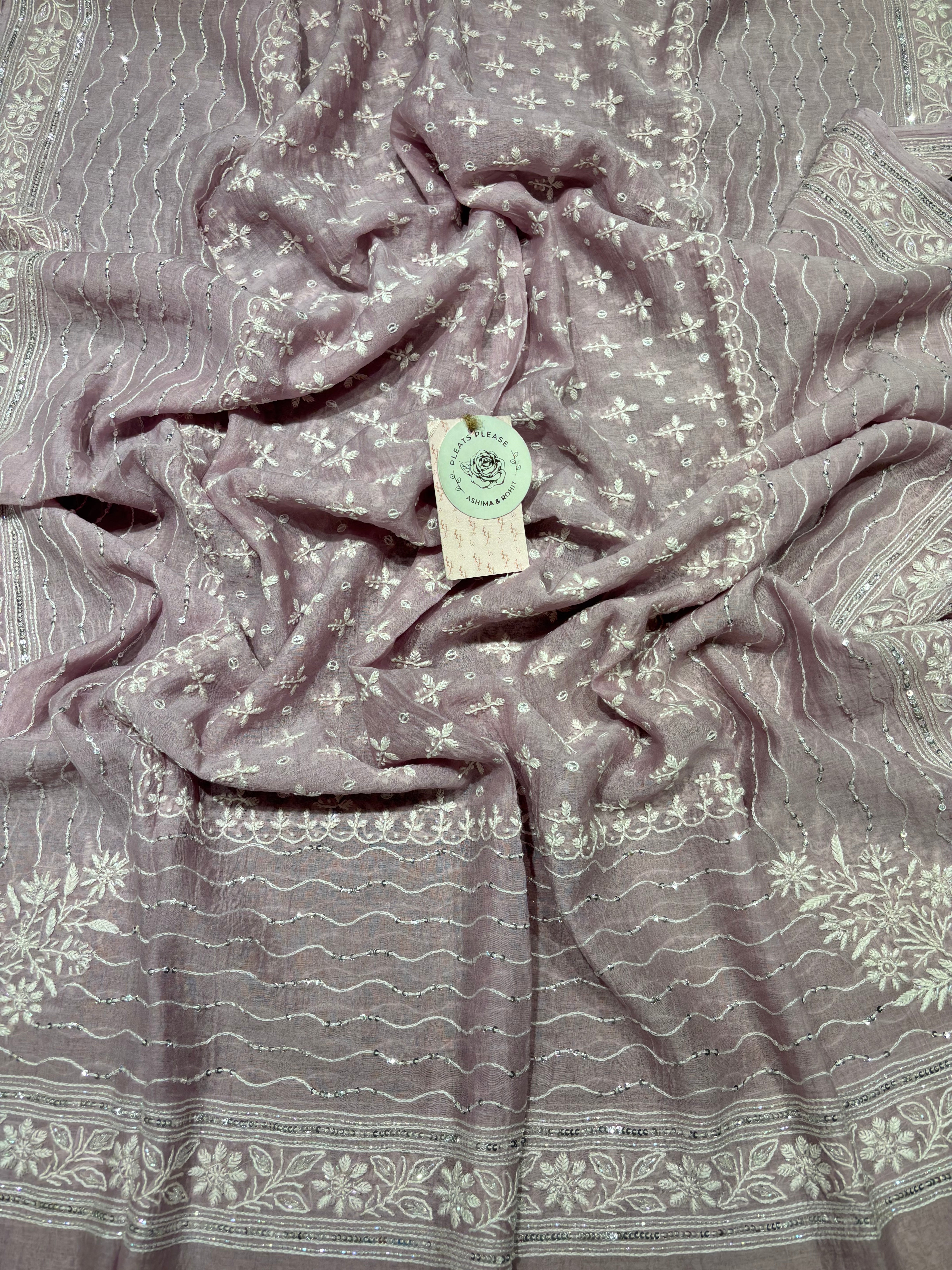 Lavender Chanderi Mul Chikankari  Kurta & Dupatta Set