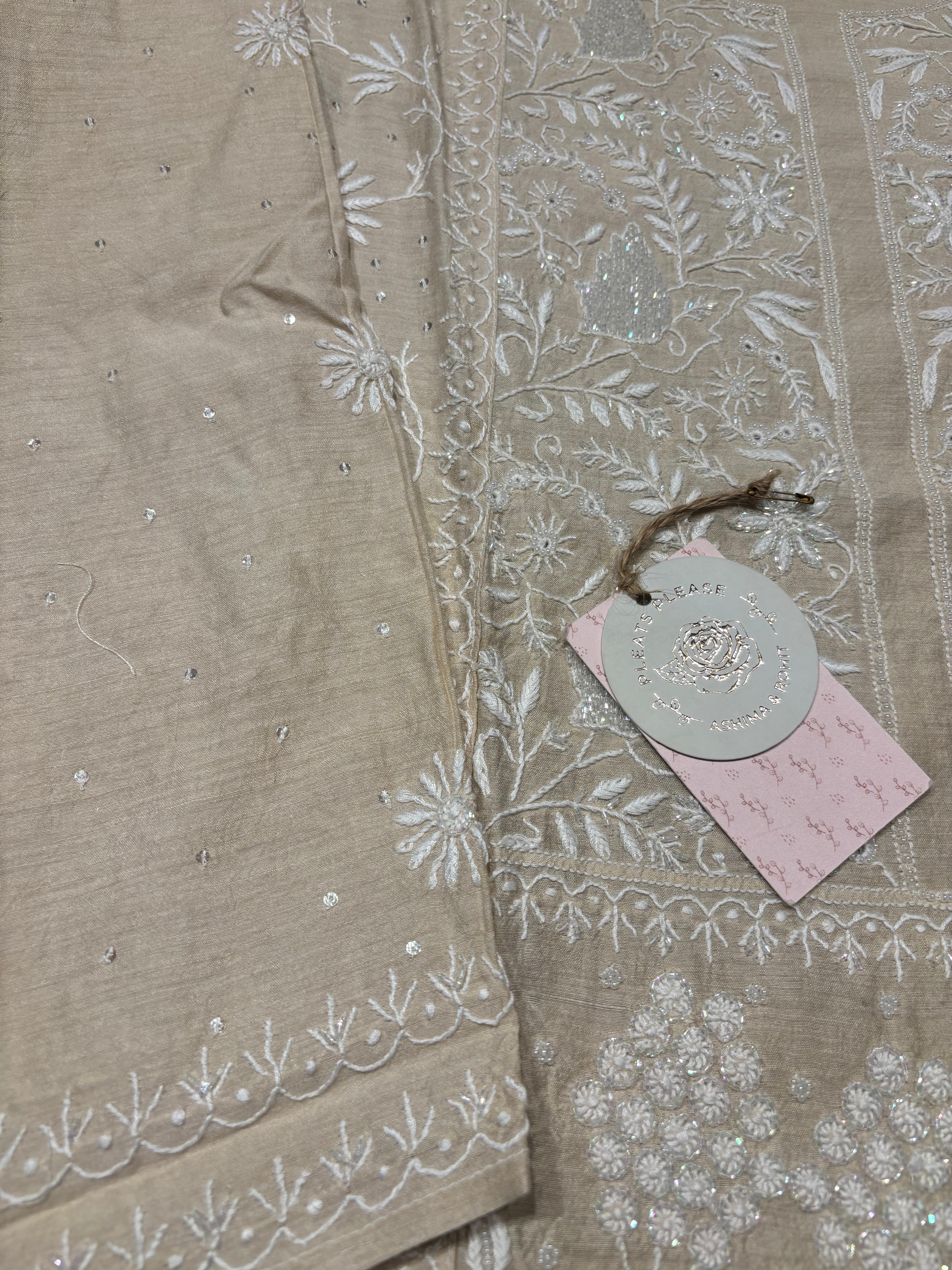 Dyeable Monga Silk Chikankari Kurta And Dupatta Set