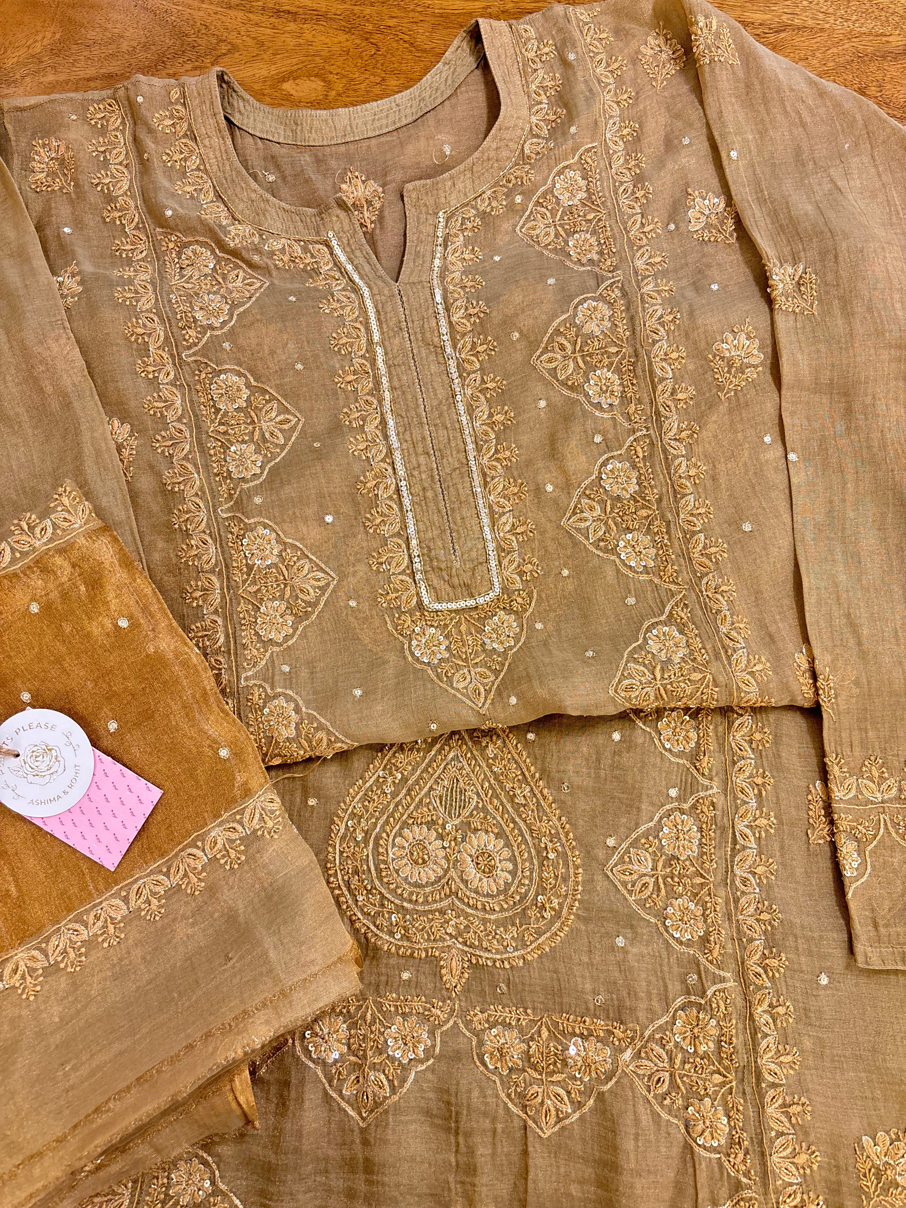 Sandrift Pure & Premium Tissue Chikankari Kurta & Dupatta
