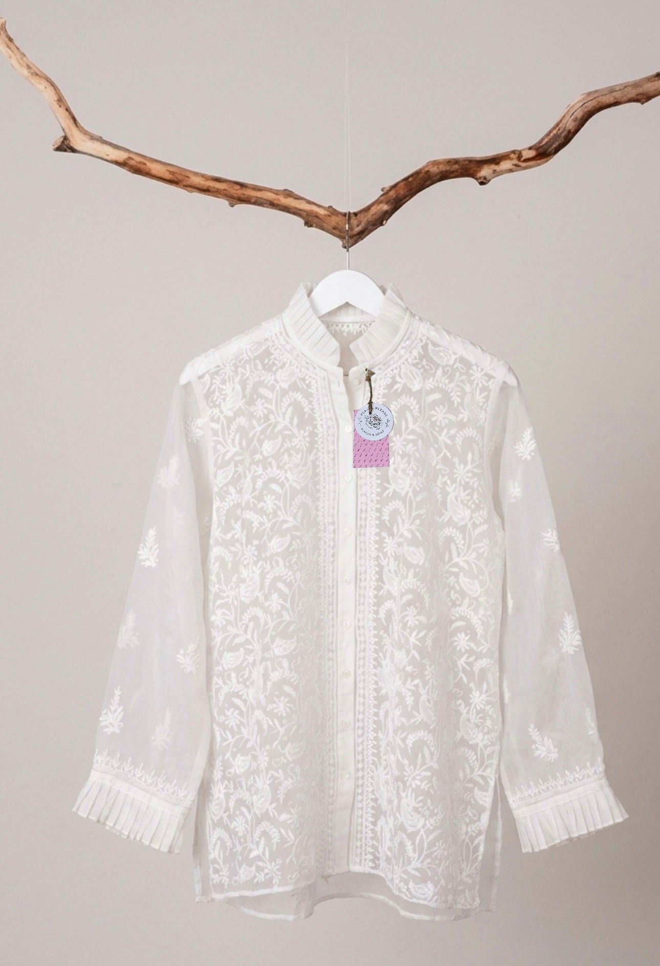 Dyeable Pure Organza Chikankari Shirt