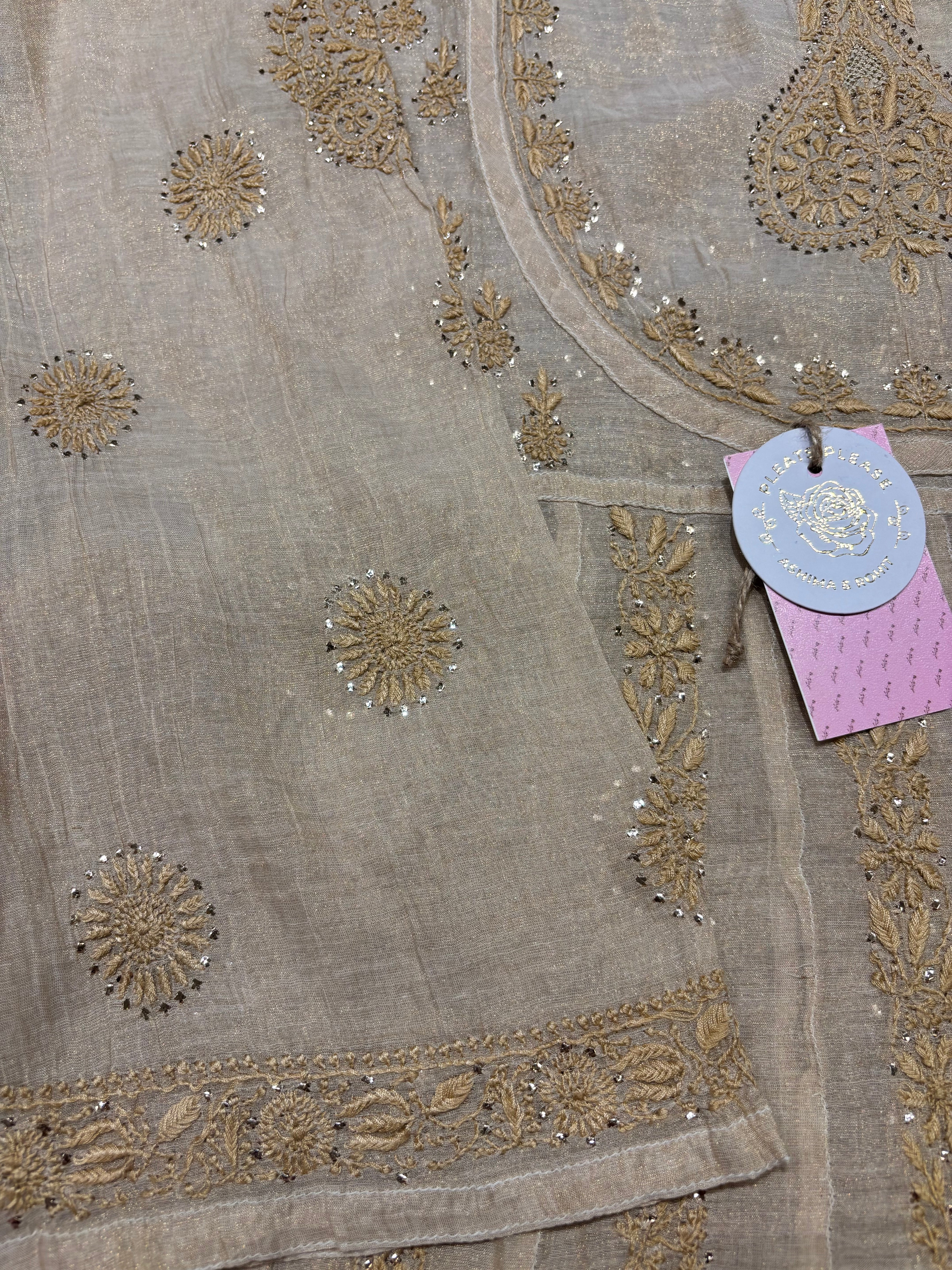 Dyeable Pure and Premium Tissue Chikankari & Mukaish Bajirao Anarkali and Dupatta Set