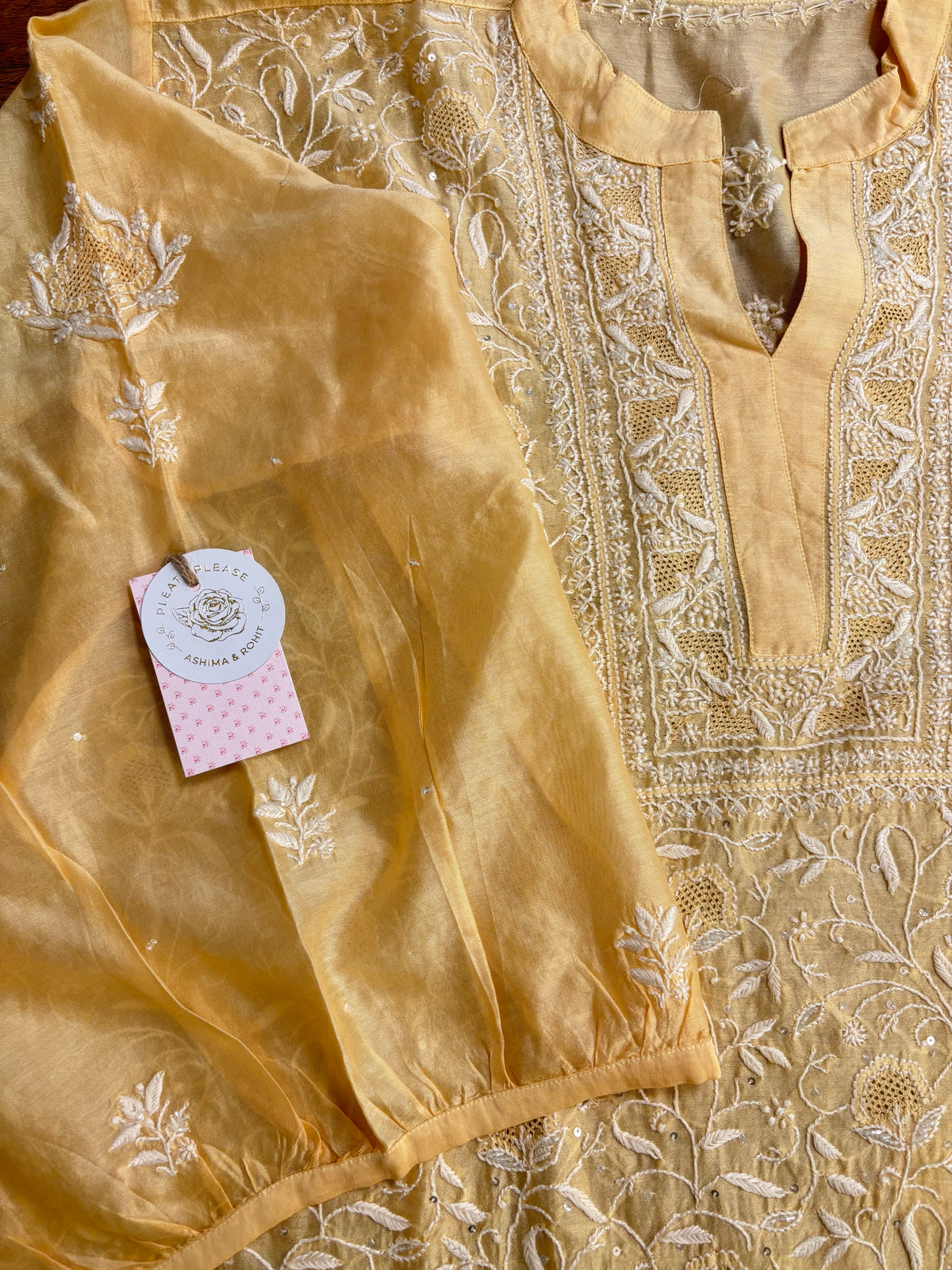 Yellow Chanderi Chikankari Co-Ord Set