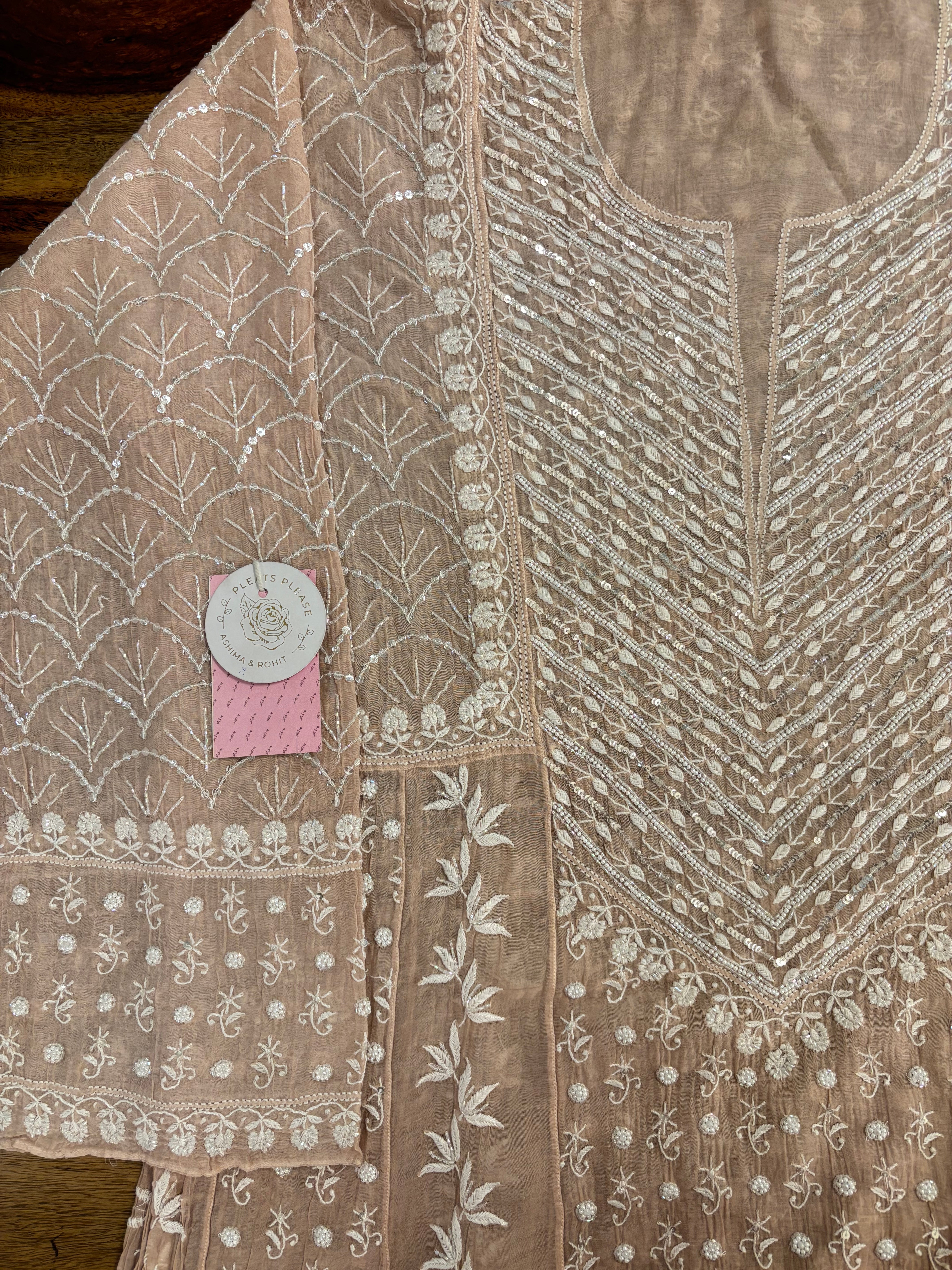 Rosewood Taupe Ombré Chanderi Mul Chikankari Anarkali & Dupatta Set