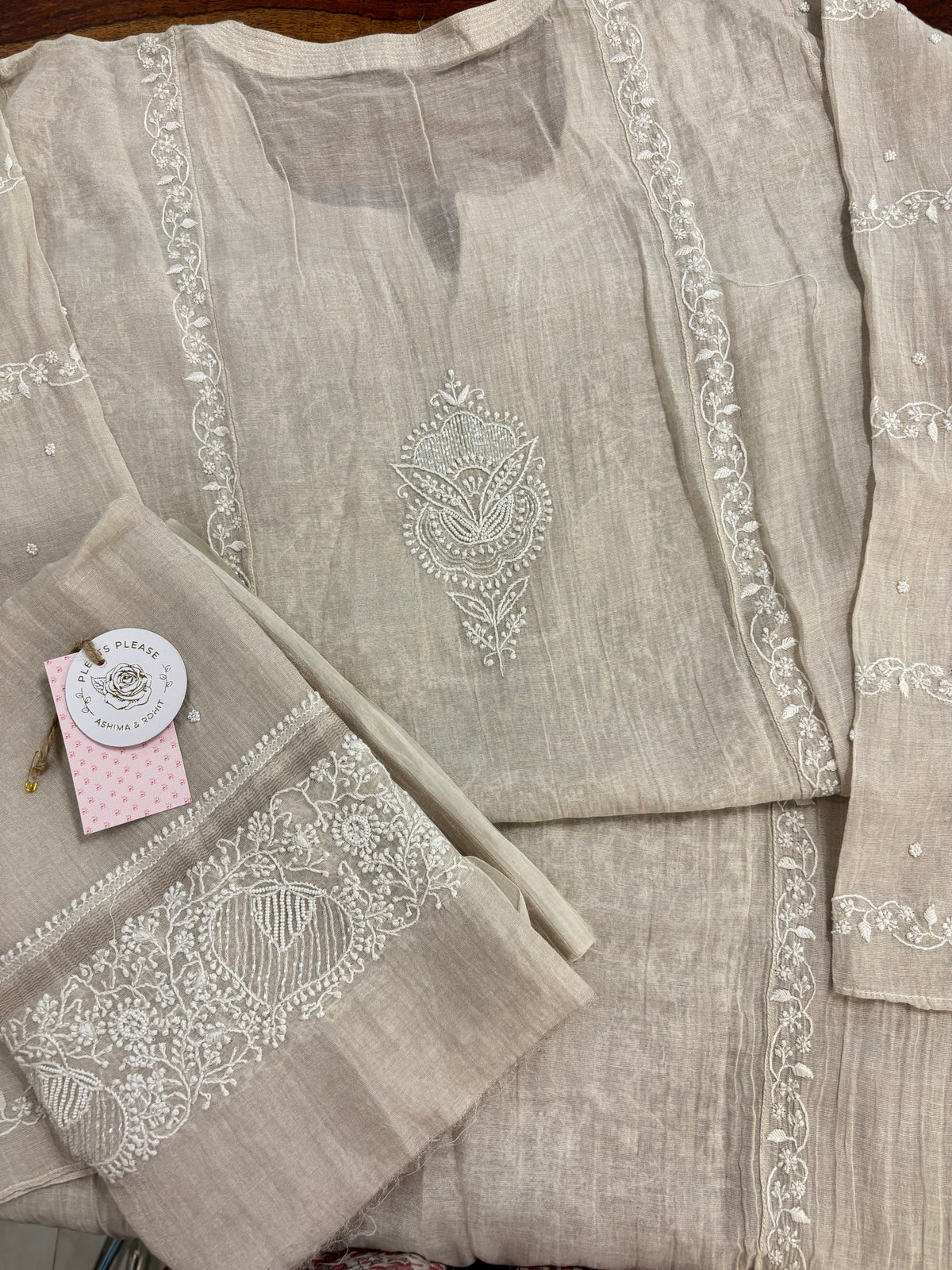 Dyeable Tissue Chikankari Kurta & Dupatta