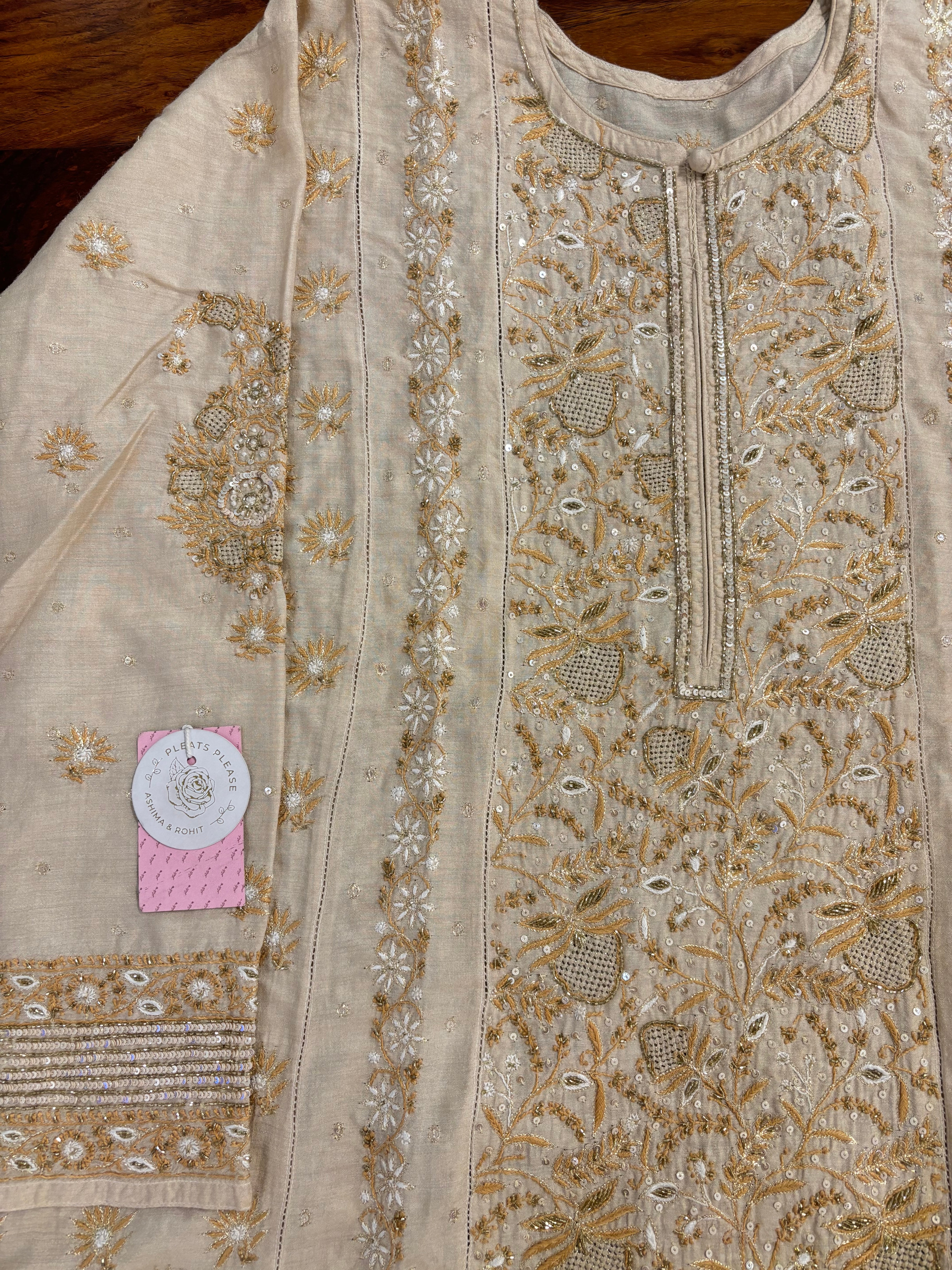 Dyeable Natural Monga Silk Chikankari A-line Kurta & Dupatta