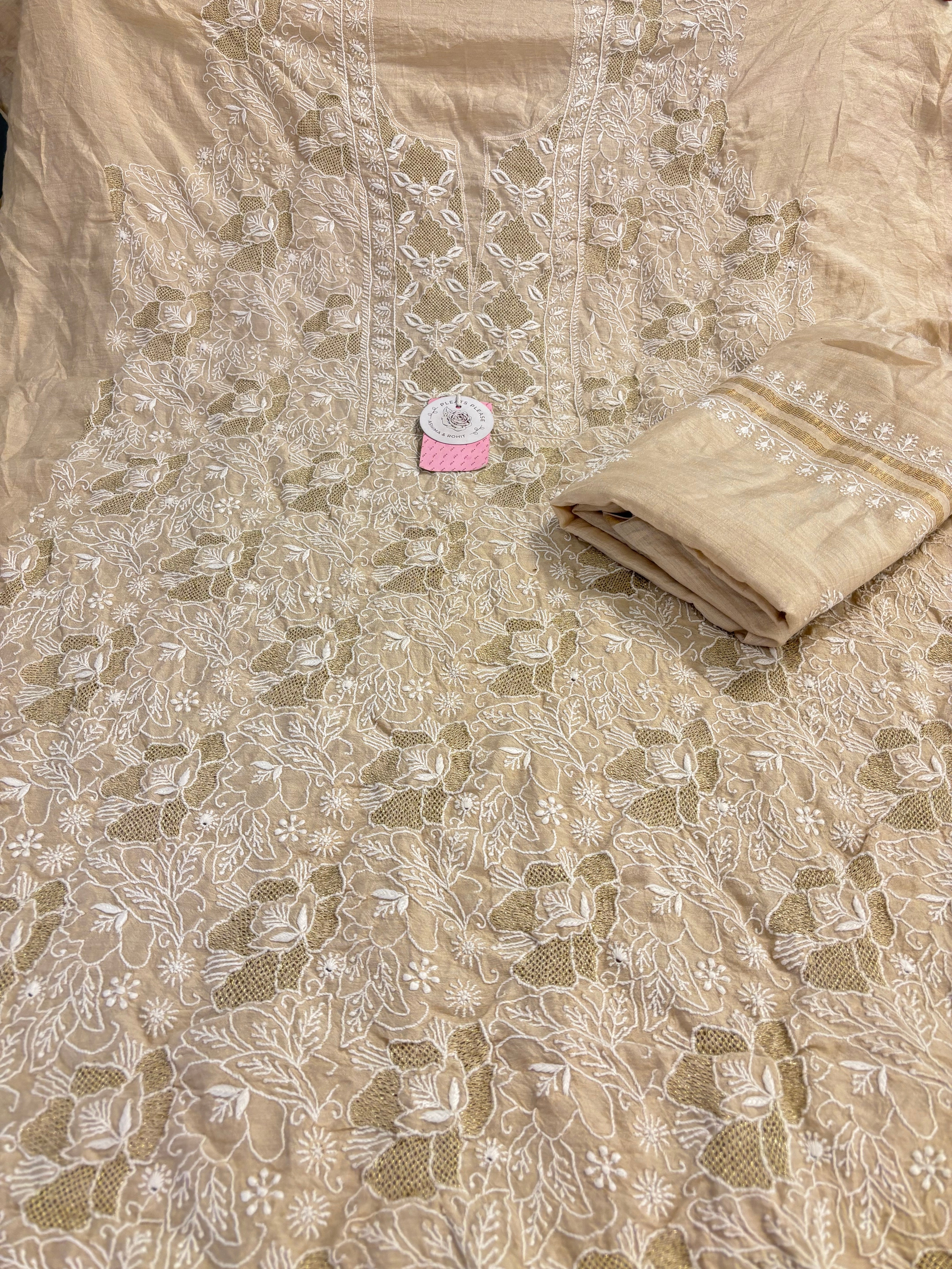 Dyeable Munga Slik Chikankari Kurta & Dupatta - Pleats PleaseChikankari