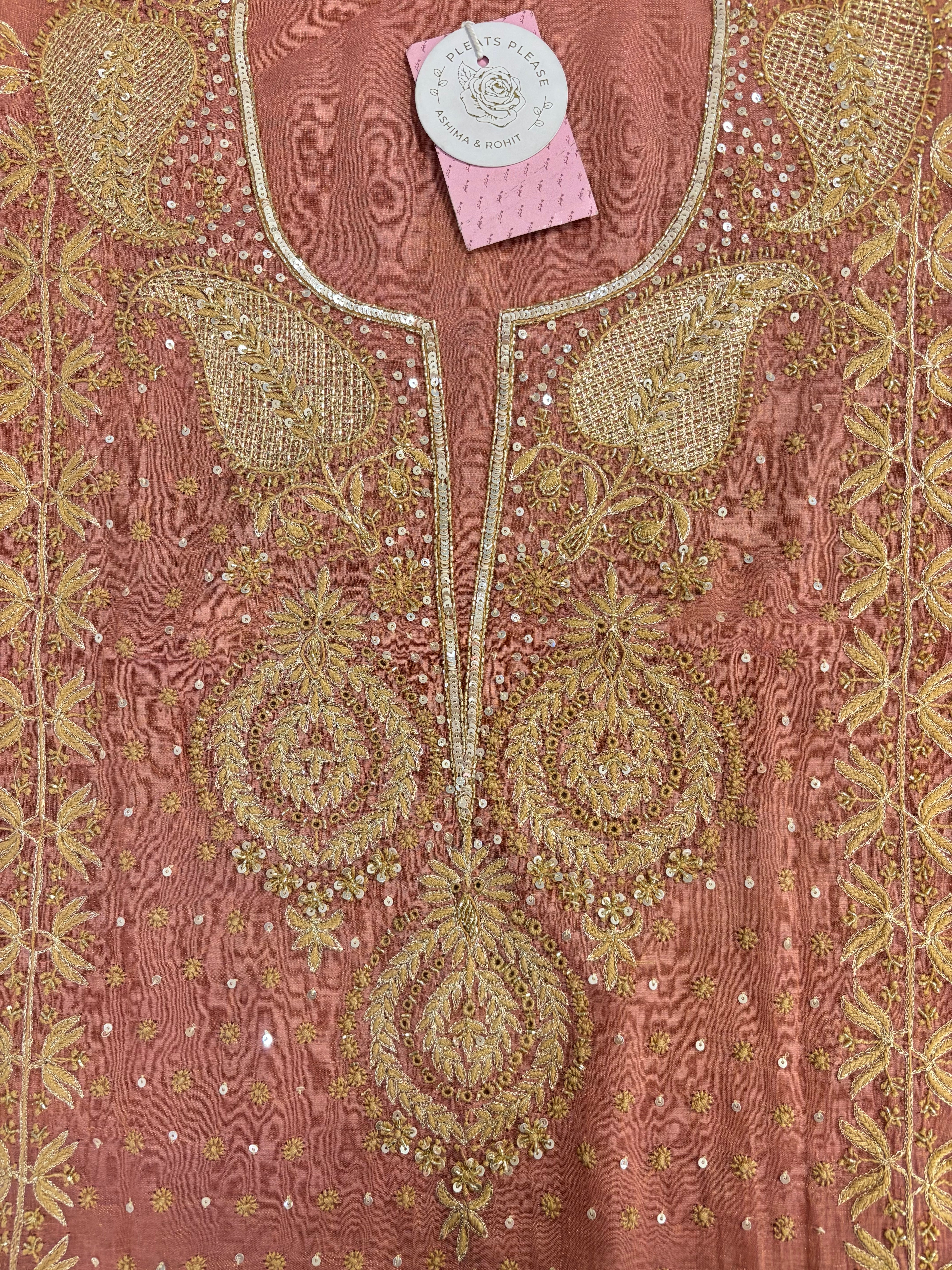Dusty Rose Pure & Premium Tissue Chikankari Kurta & Dupatta