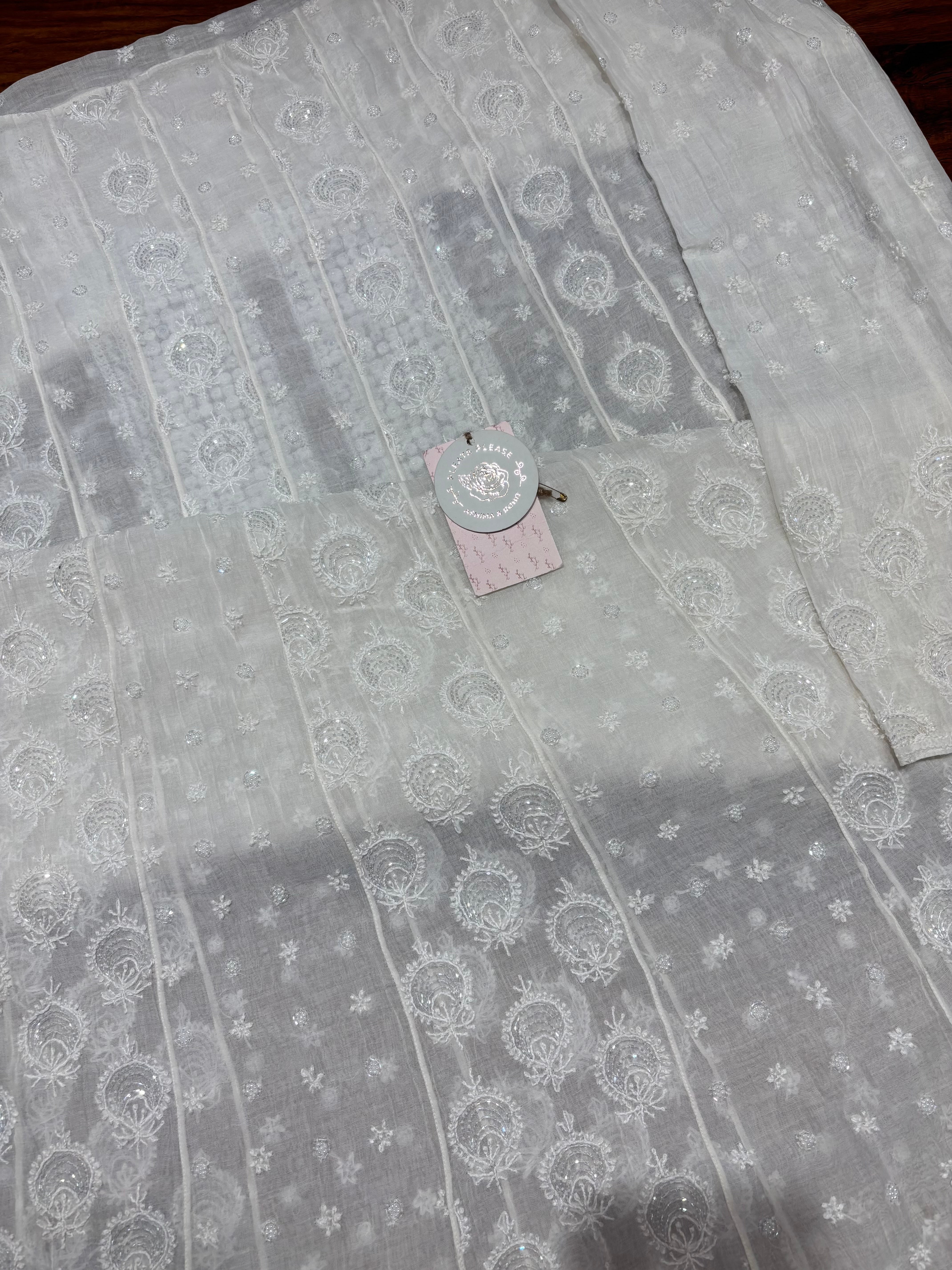 Dyeable Chanderi Mul Chikankari Anarkali & Dupatta Set