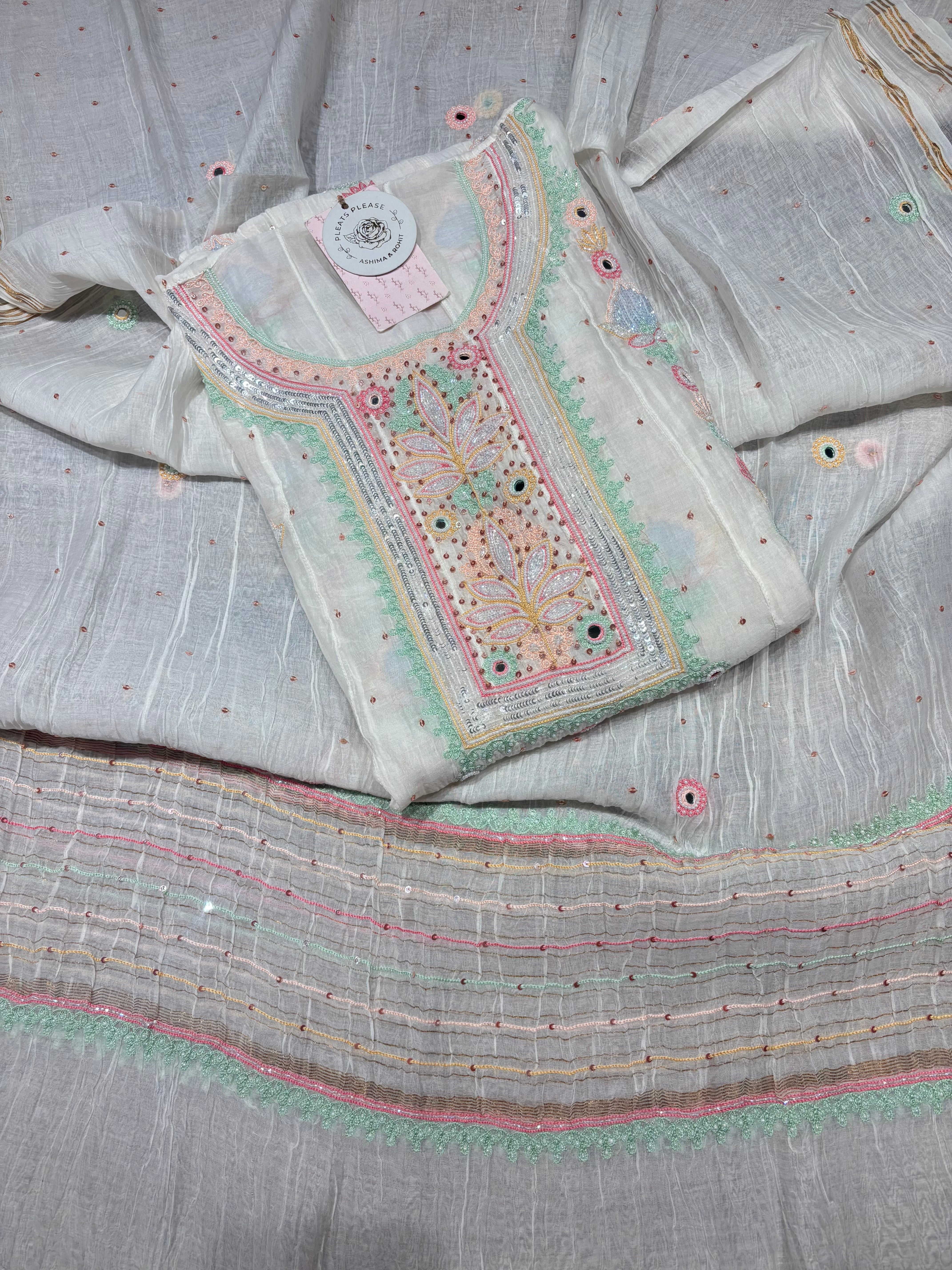 Dyeable Chanderi Mul Chikankari Kurta & Dupatta Set