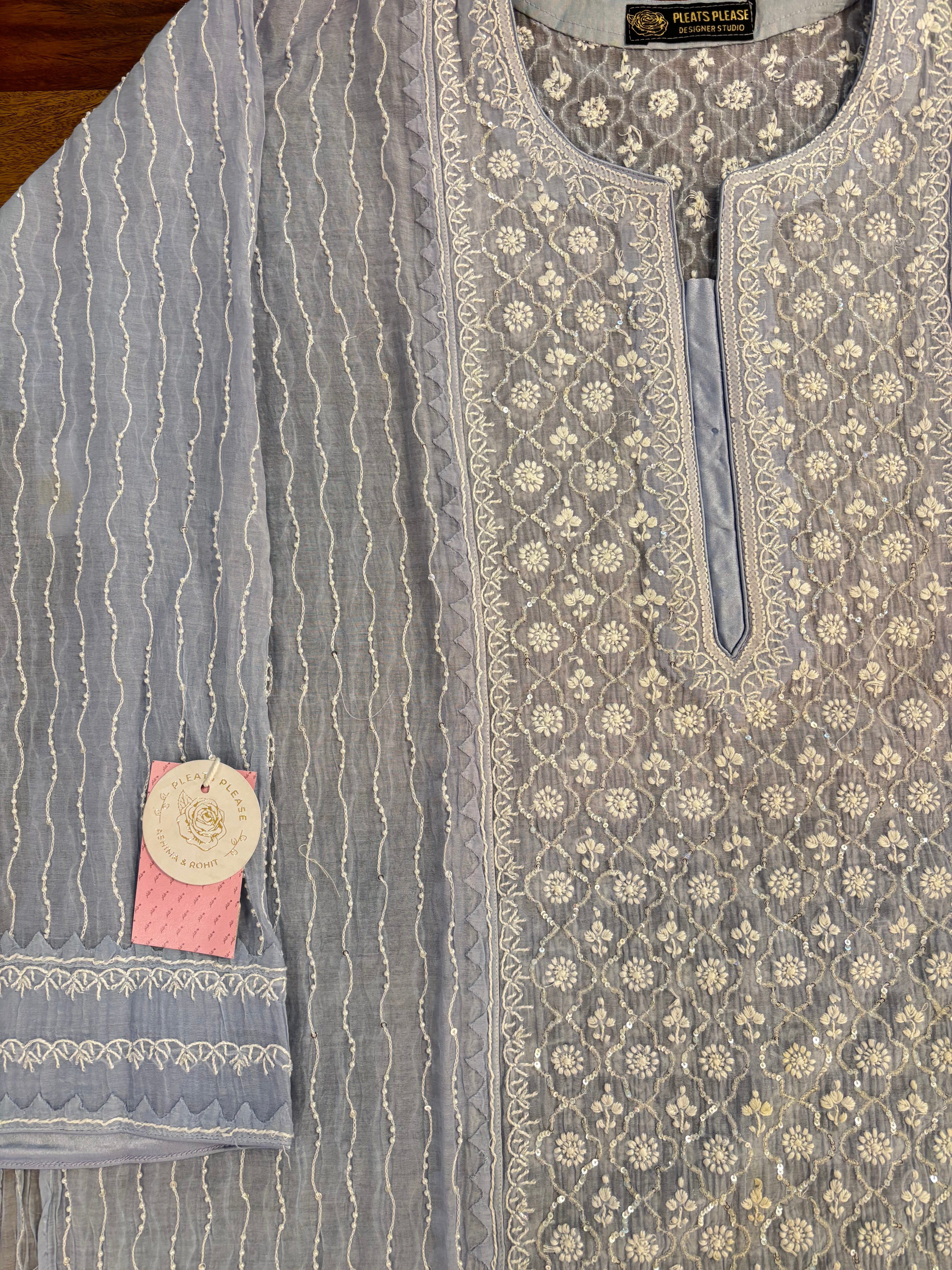 Powder Blue Chanderi Chikankari Kurta & Dupatta