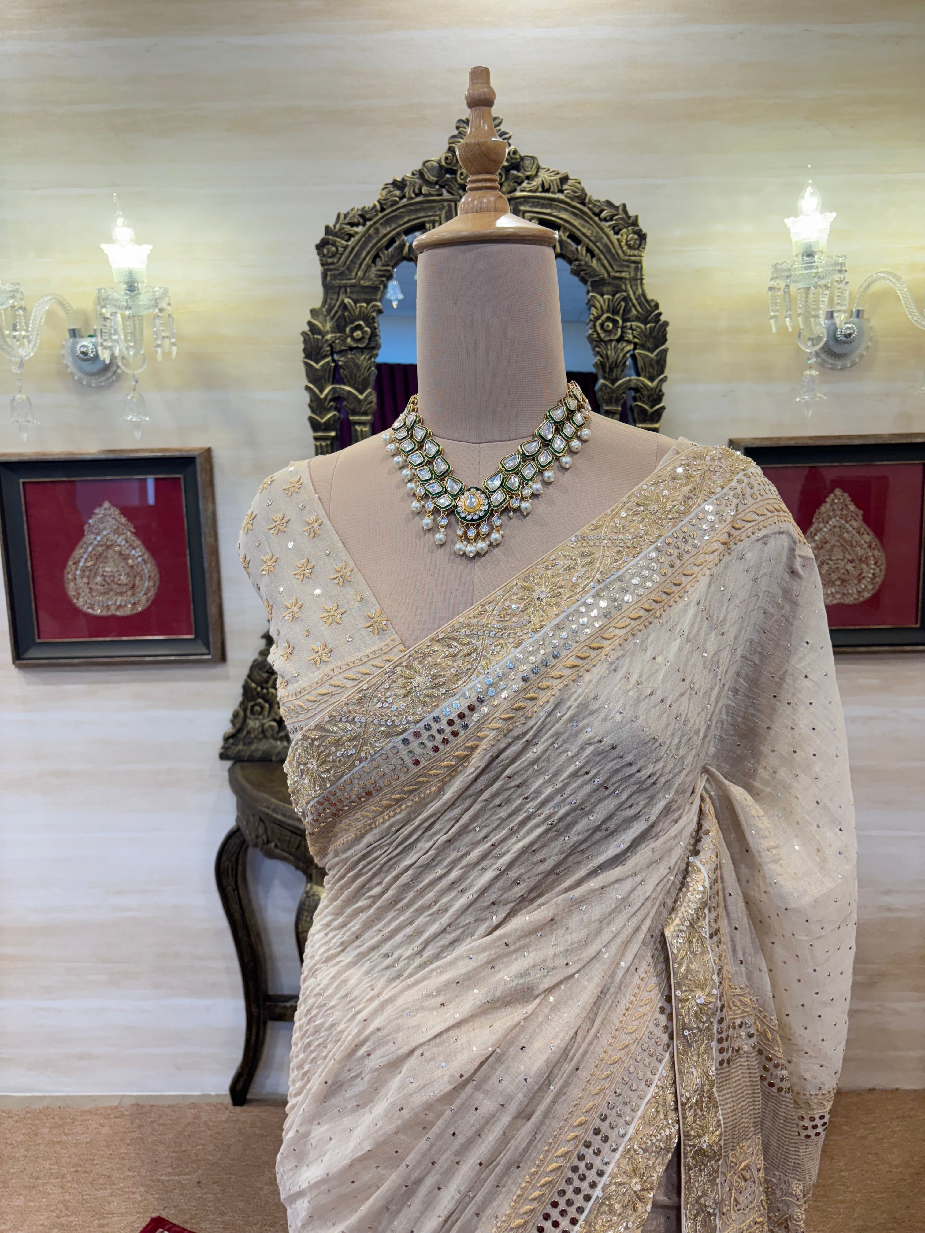 Dyeable Pure & Premium Tissue Chikankari Saree
