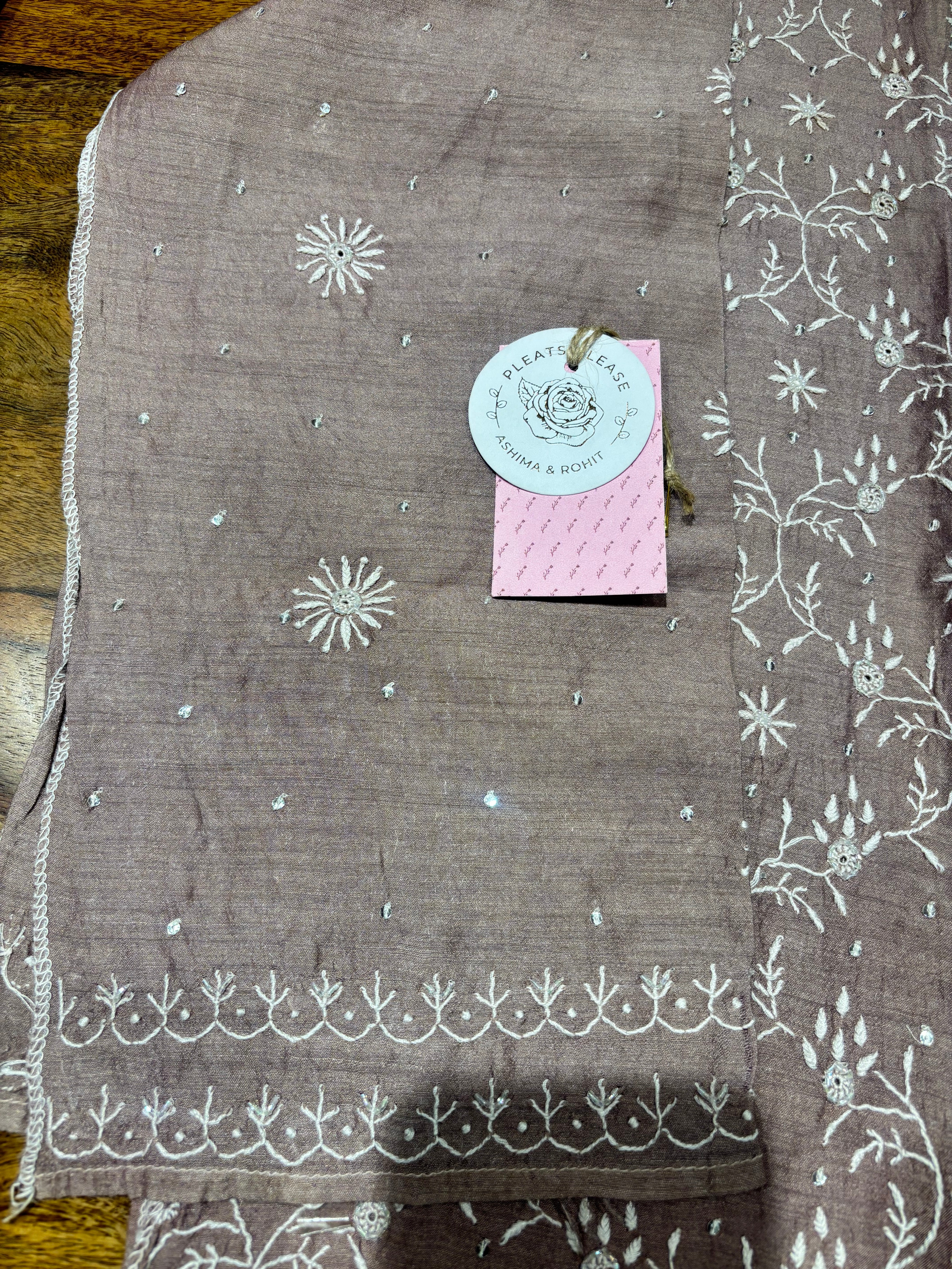 Aubergine Ombre Pure & Premium Monga Silk Chikankari Kurta & Dupatta Set