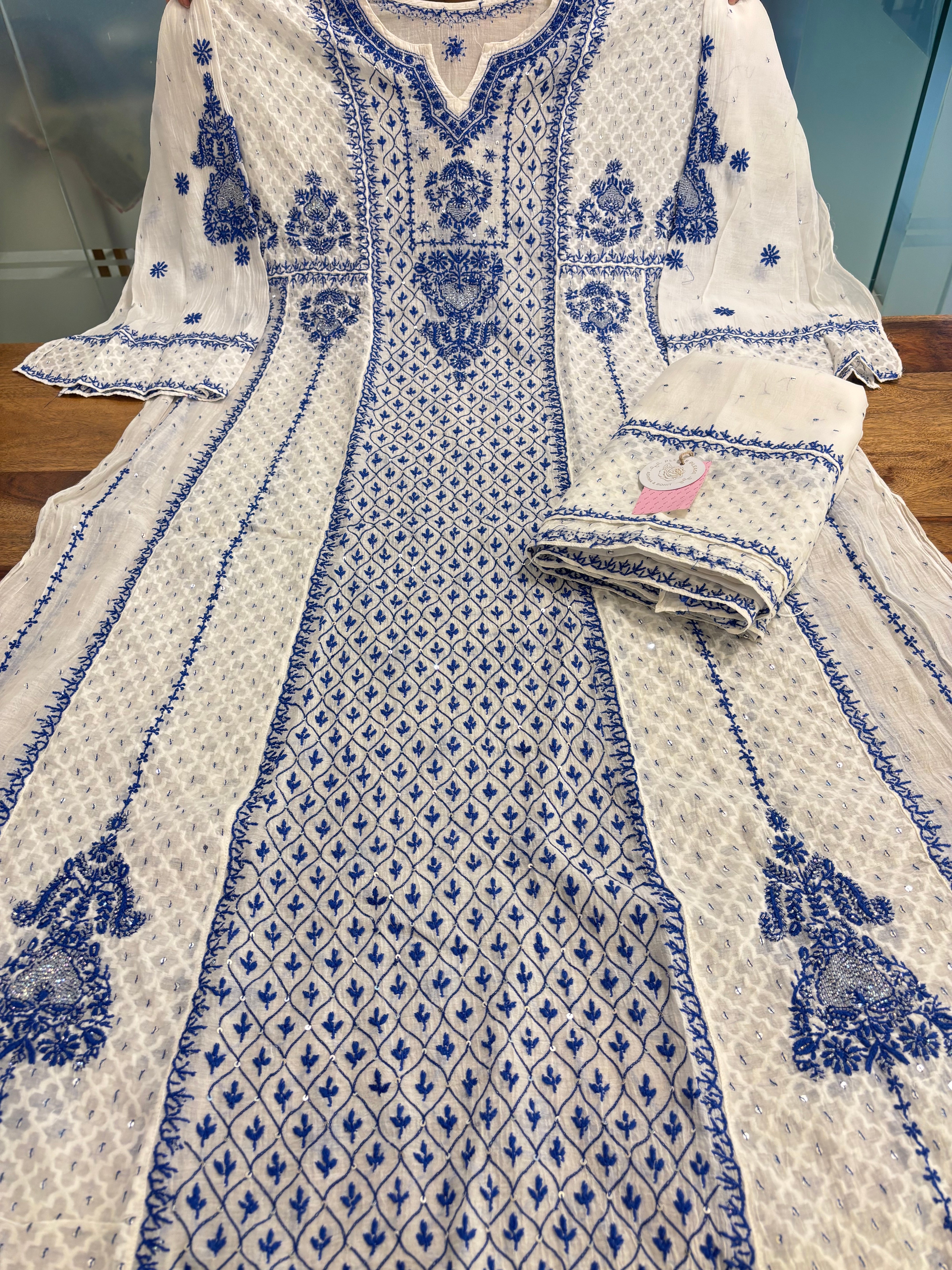 Dyeable Chanderi Mul Chikankari Anarkali & Dupatta Set