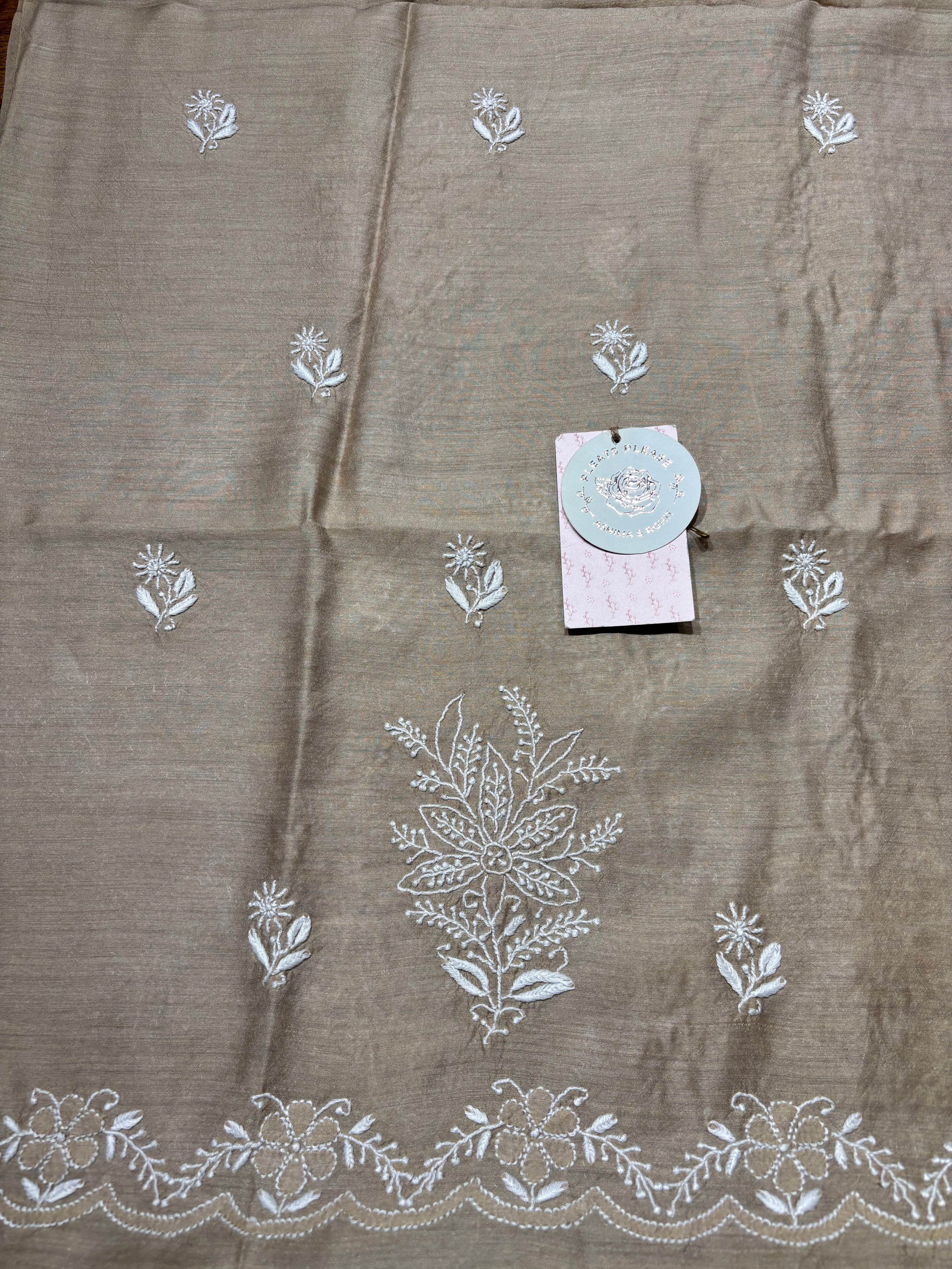 Champagne Beige Monga Silk Chikankari Kurta And Dupatta Fabric