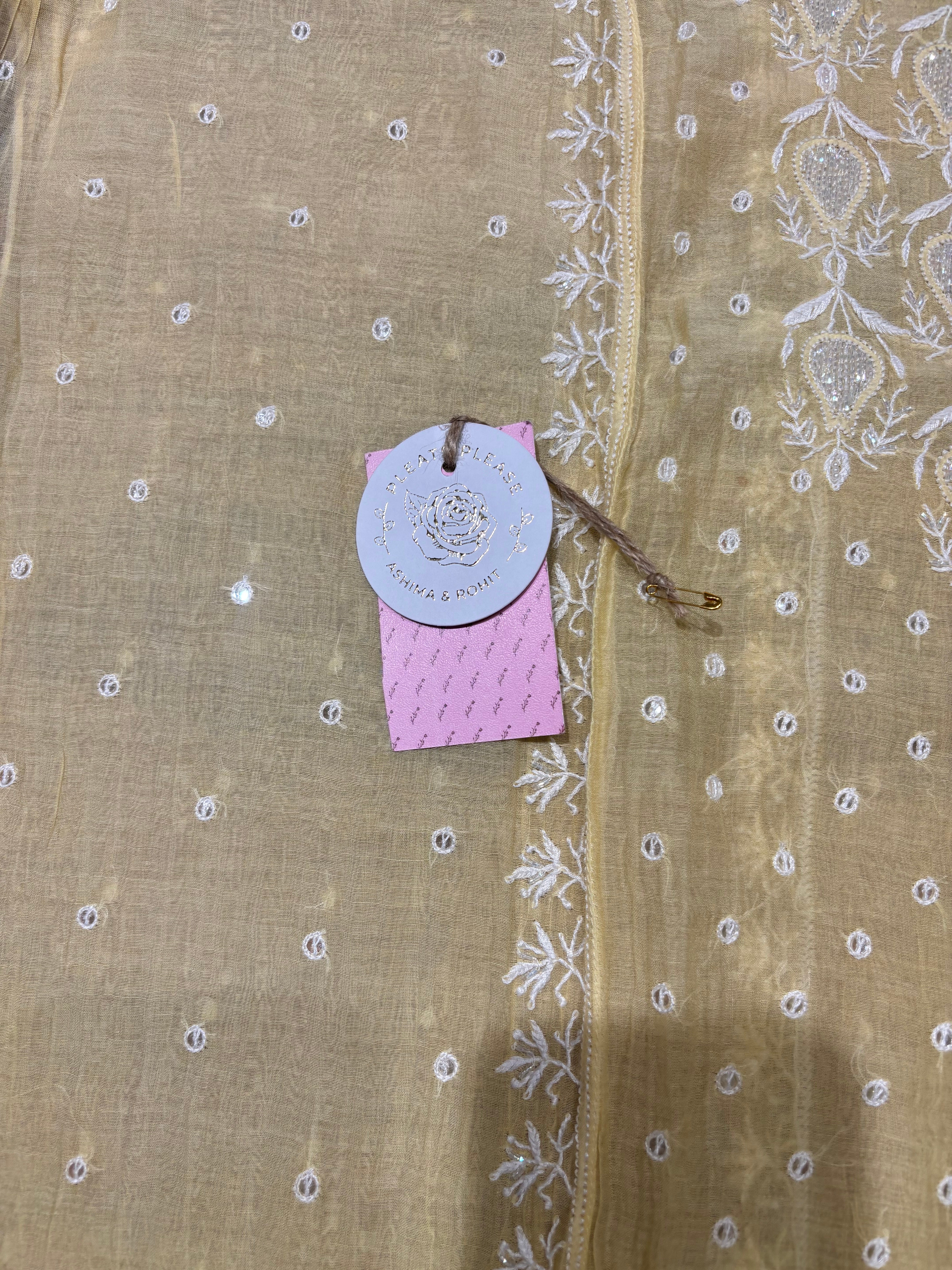 Butter Yellow Chanderi Mul Chikankari Kurta & Dupatta Set