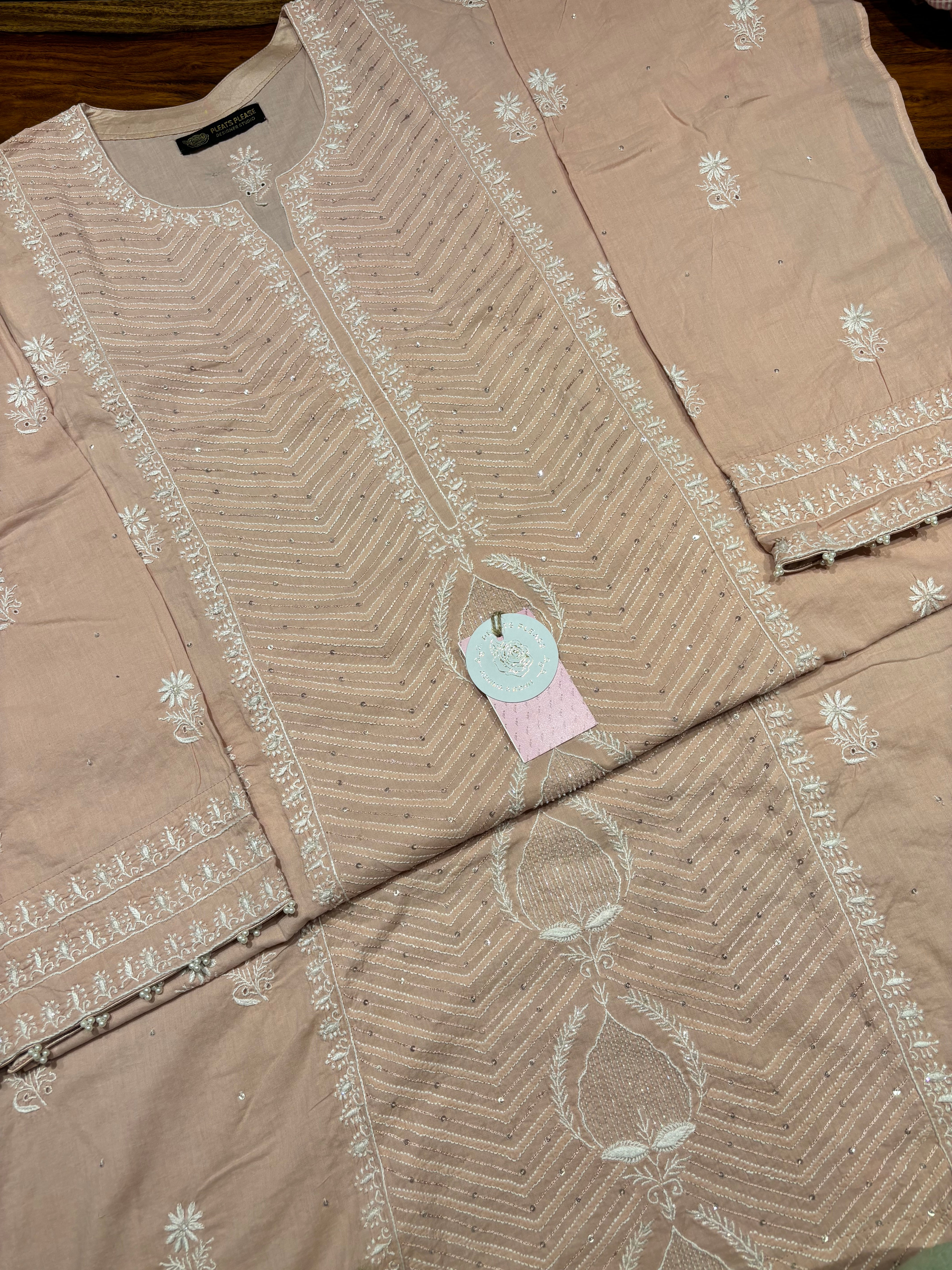 Peach Mulmul Chikankari Kurta