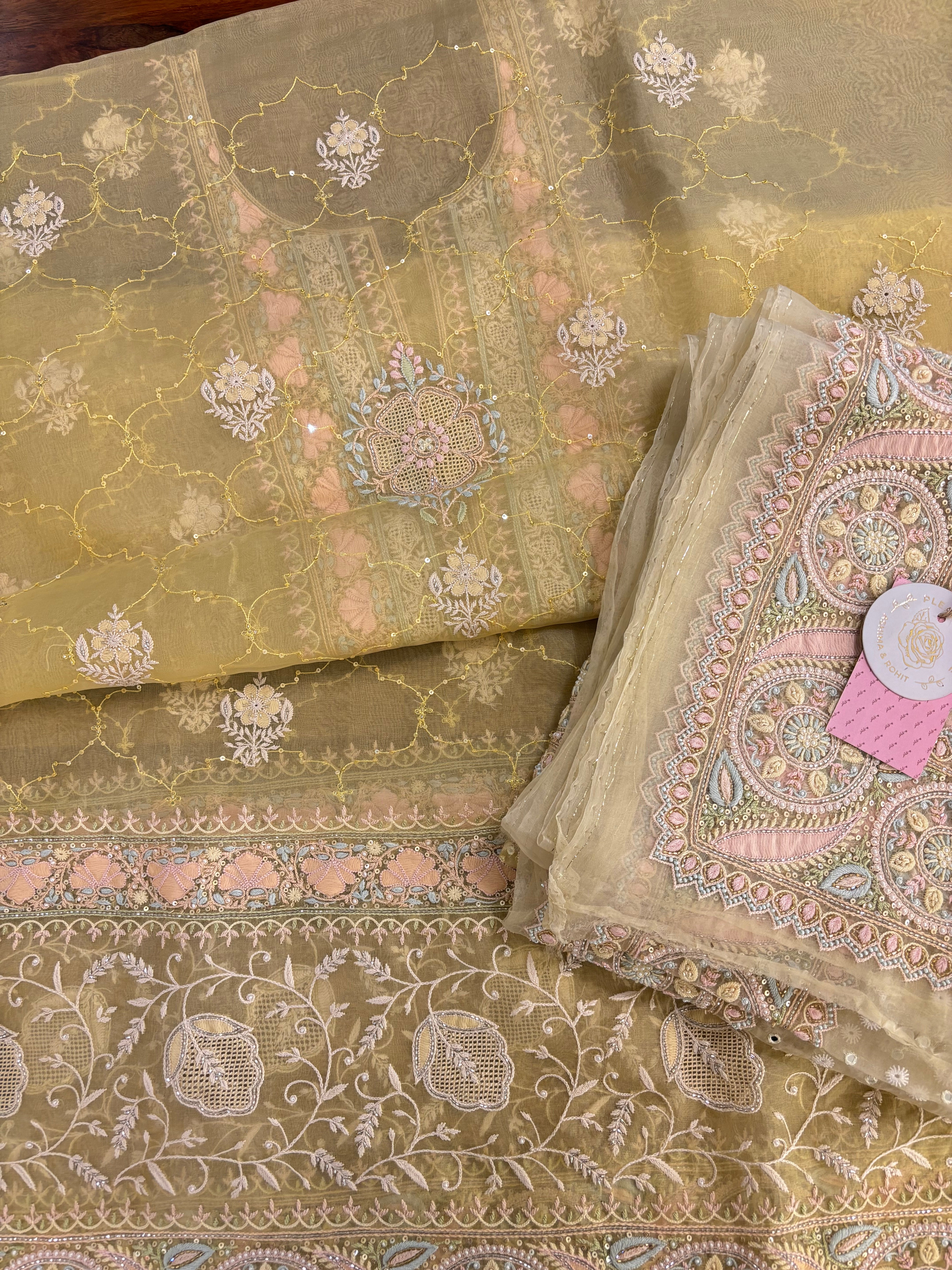 butter Yellow Pure & Premium Organza Chikankari Kurta & Dupatta