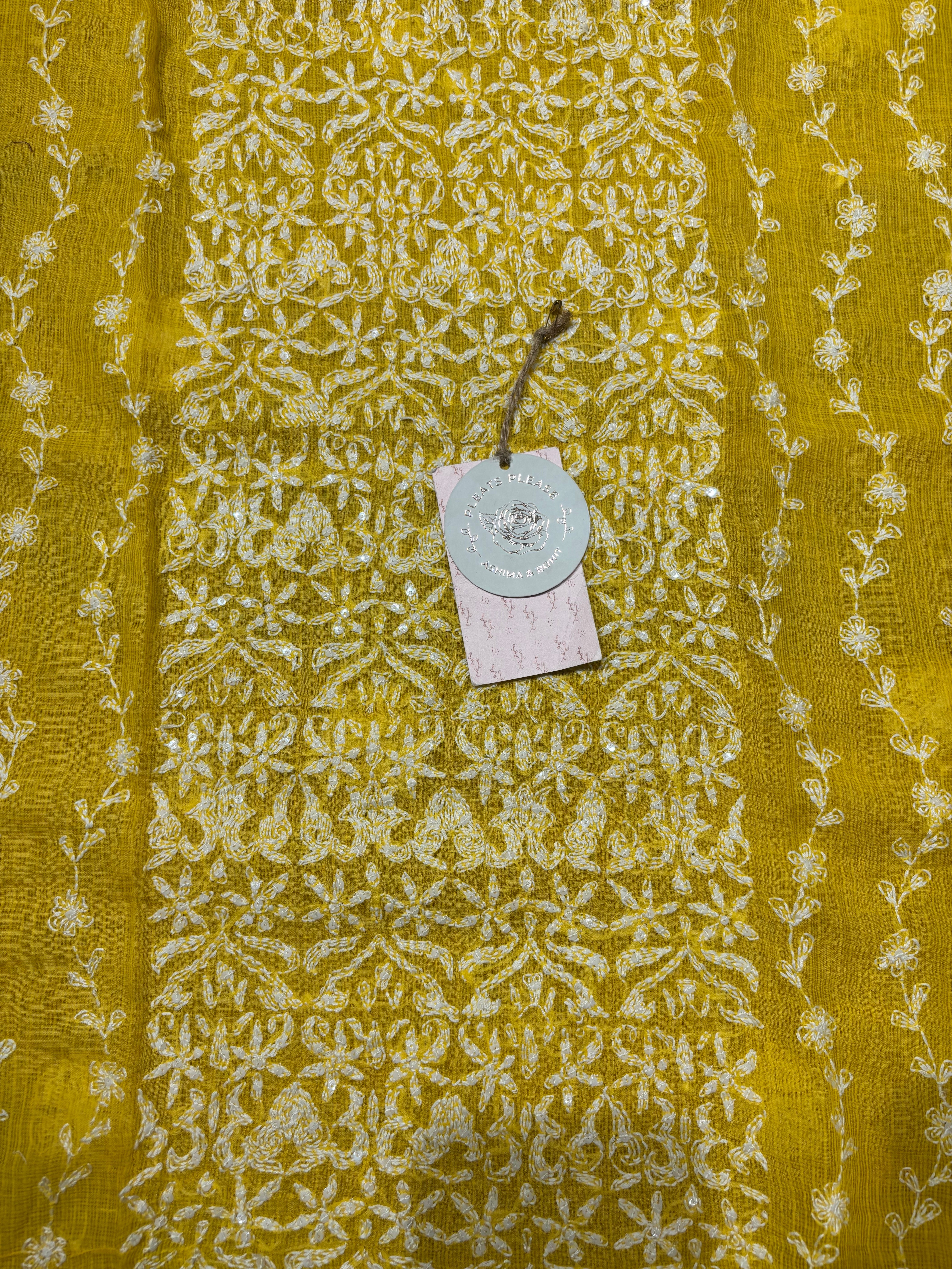 Yellow Kota Doria Chikankari Kurta and Dupatta