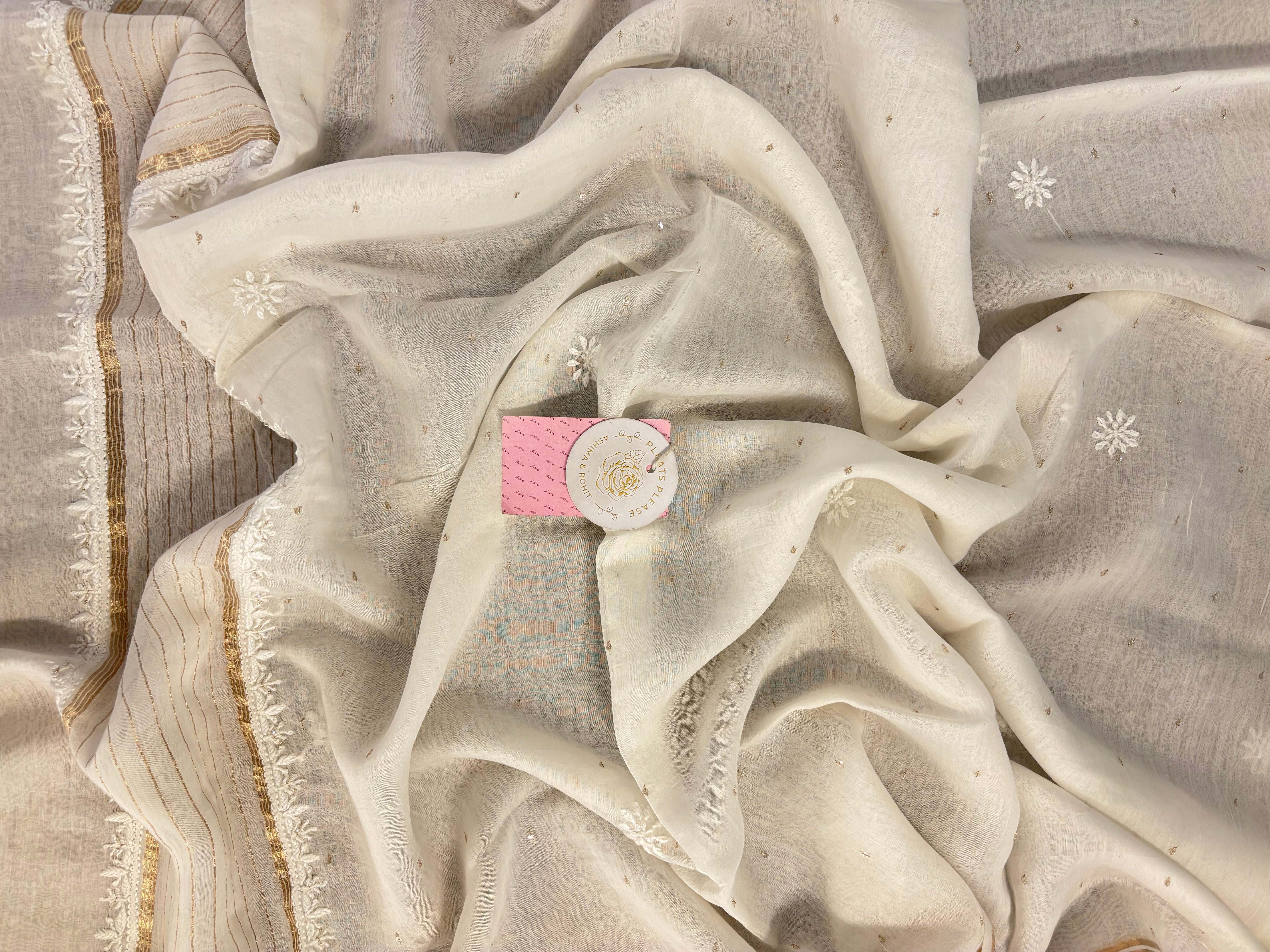 Dyeable Pure Chanderi Mul Chikankari Kurta & Dupatta