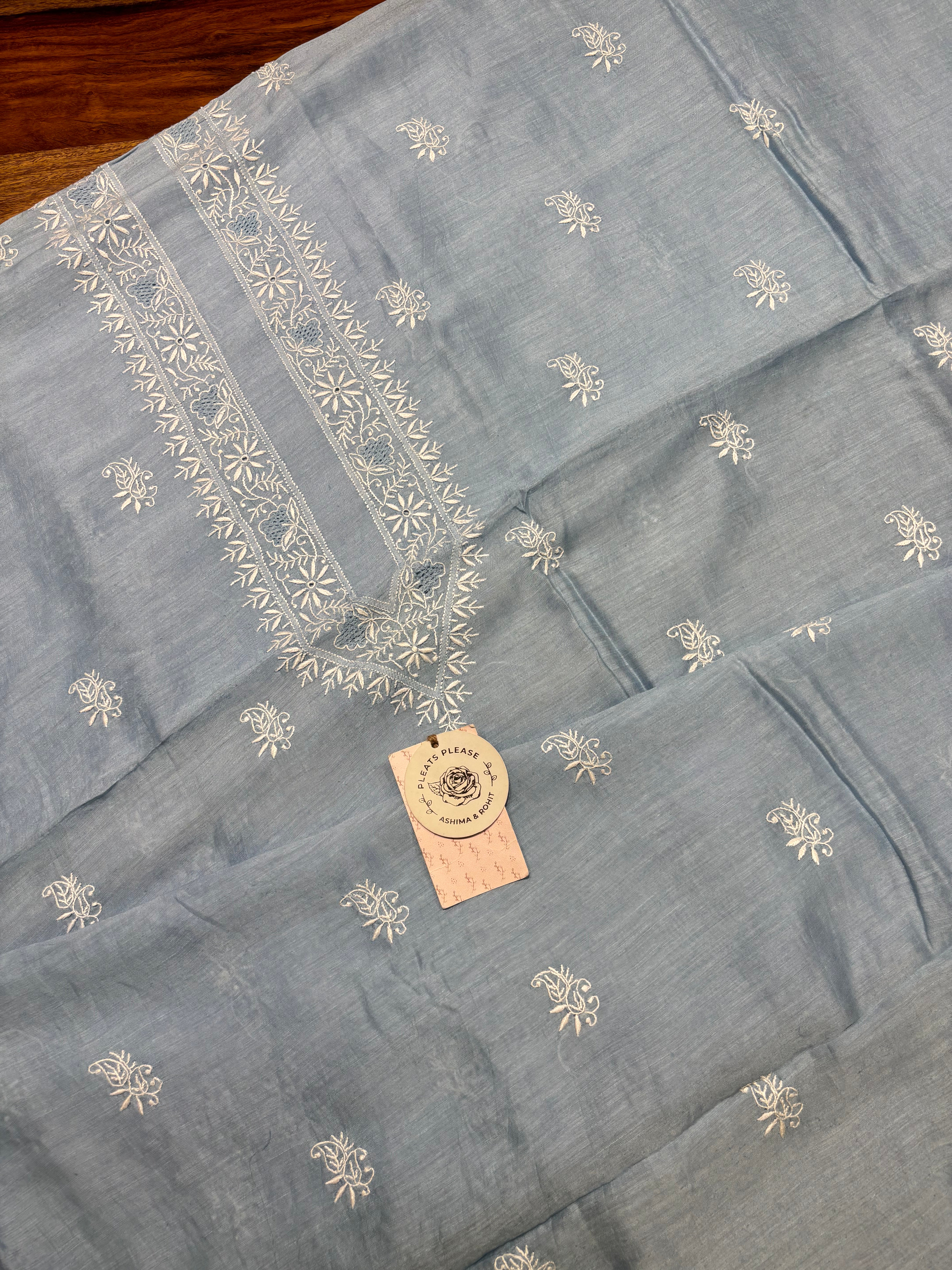 Powder Blue Linen Chikankari Men’s Kurta Fabric