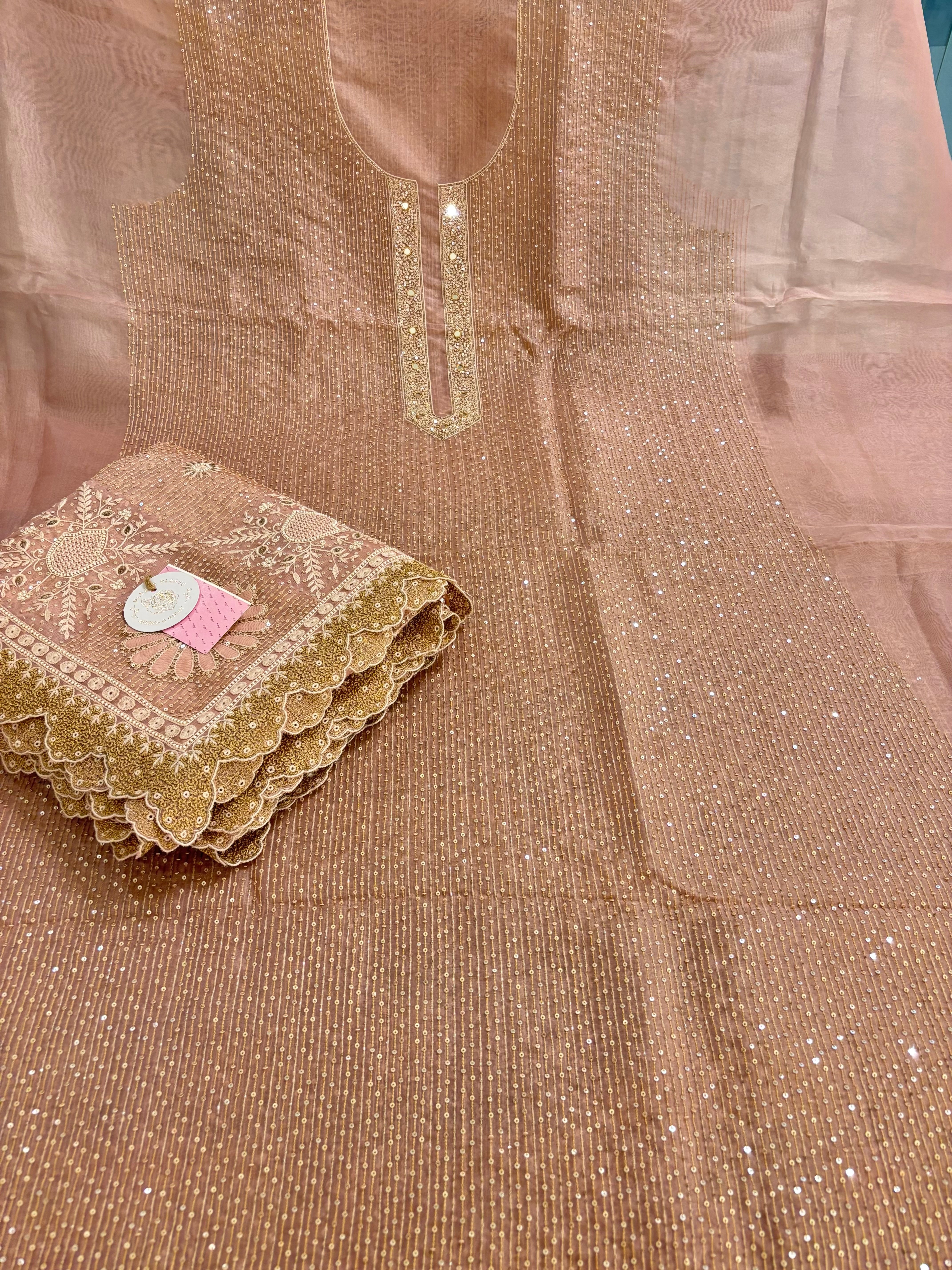 Baby Pink Pure & Premium Organza Chikankari Kurta & Dupatta
