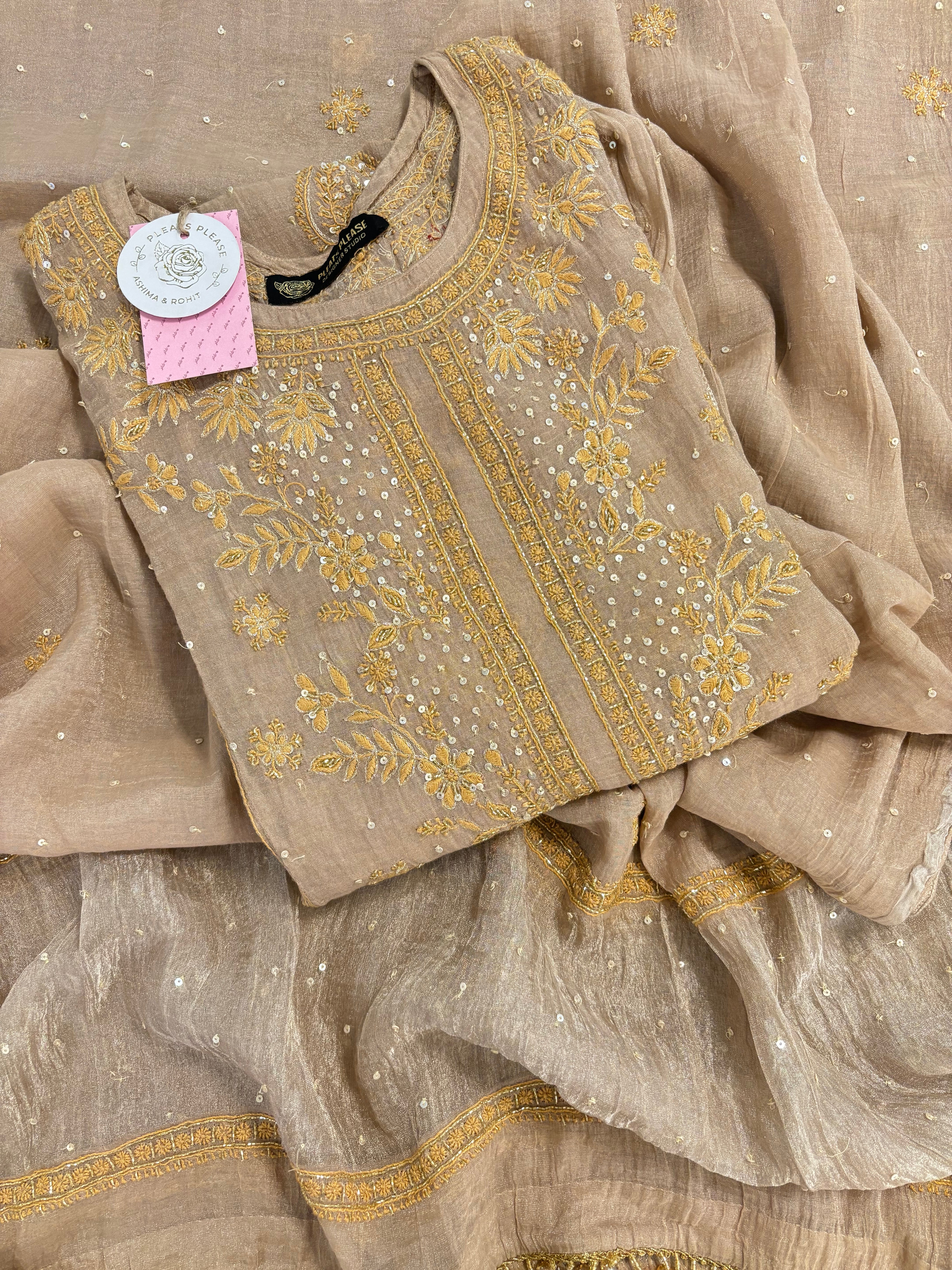 Rosewood Taupe Pure & Premium Tissue Chikankari Kurta & Dupatta