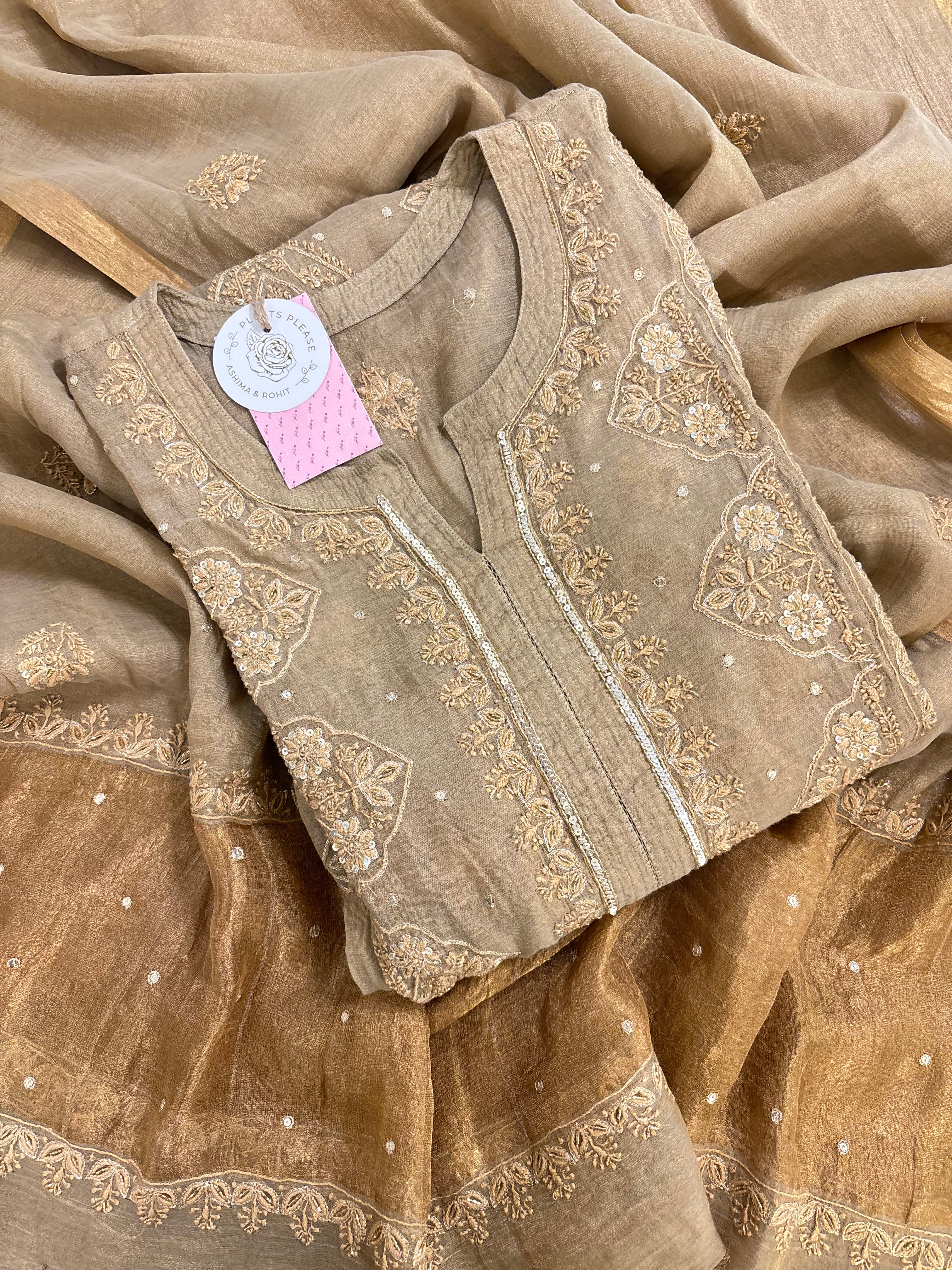 Sandrift Pure & Premium Tissue Chikankari Kurta & Dupatta