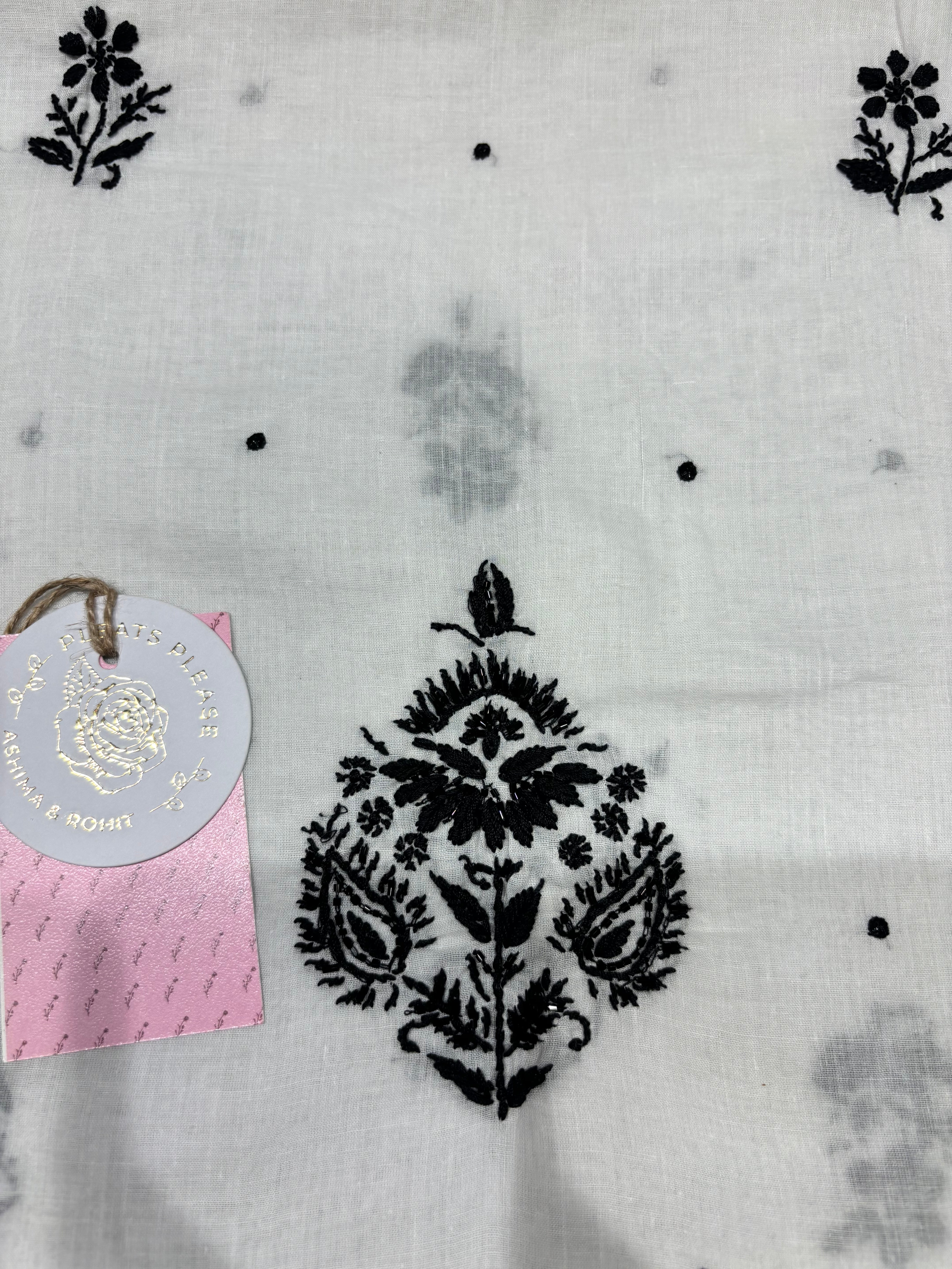 White & Black Chikankari MulMul Kurta Fabric