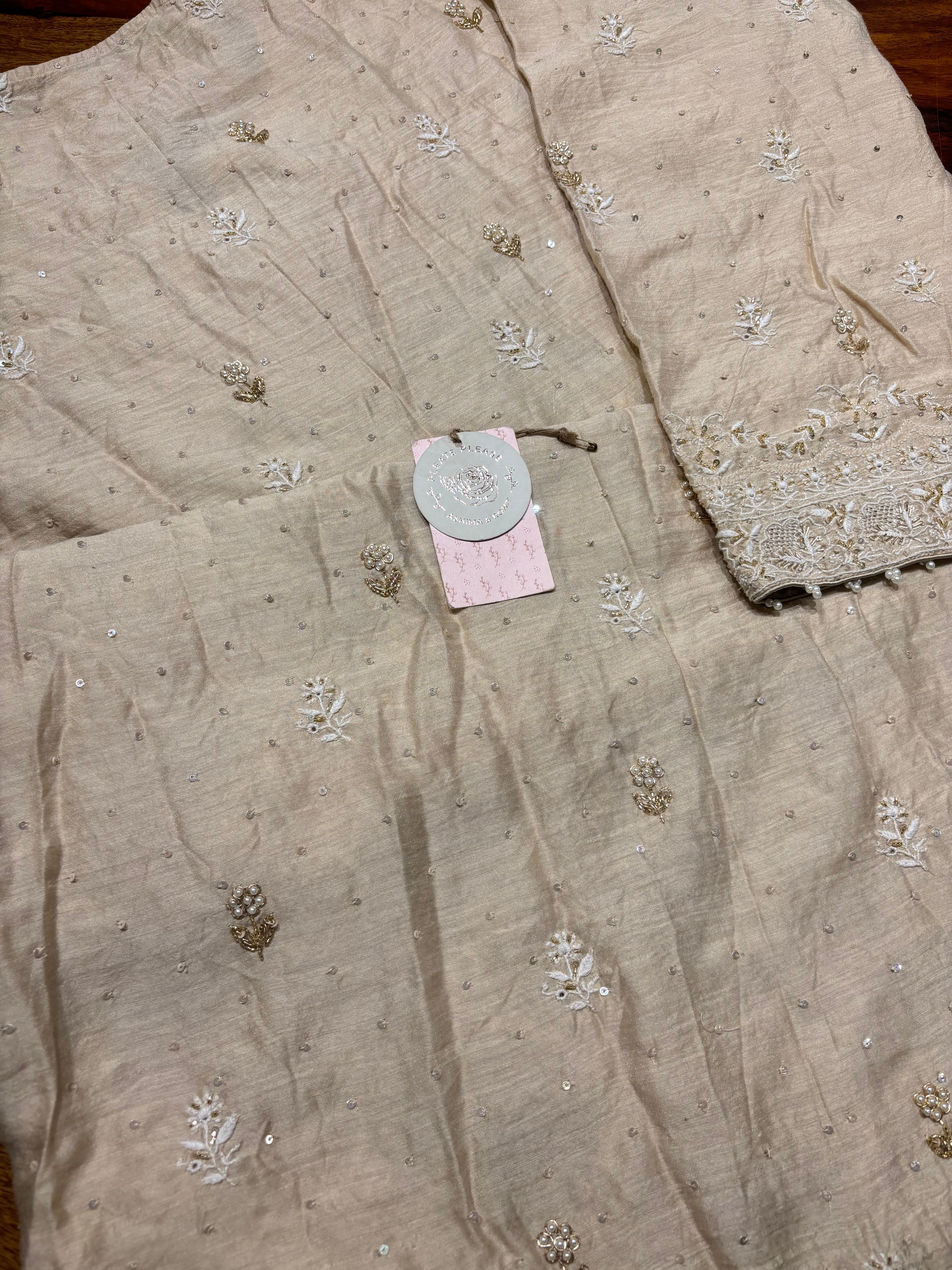 Dyeable Monga Silk Chikankari Kurta & Dupatta Set