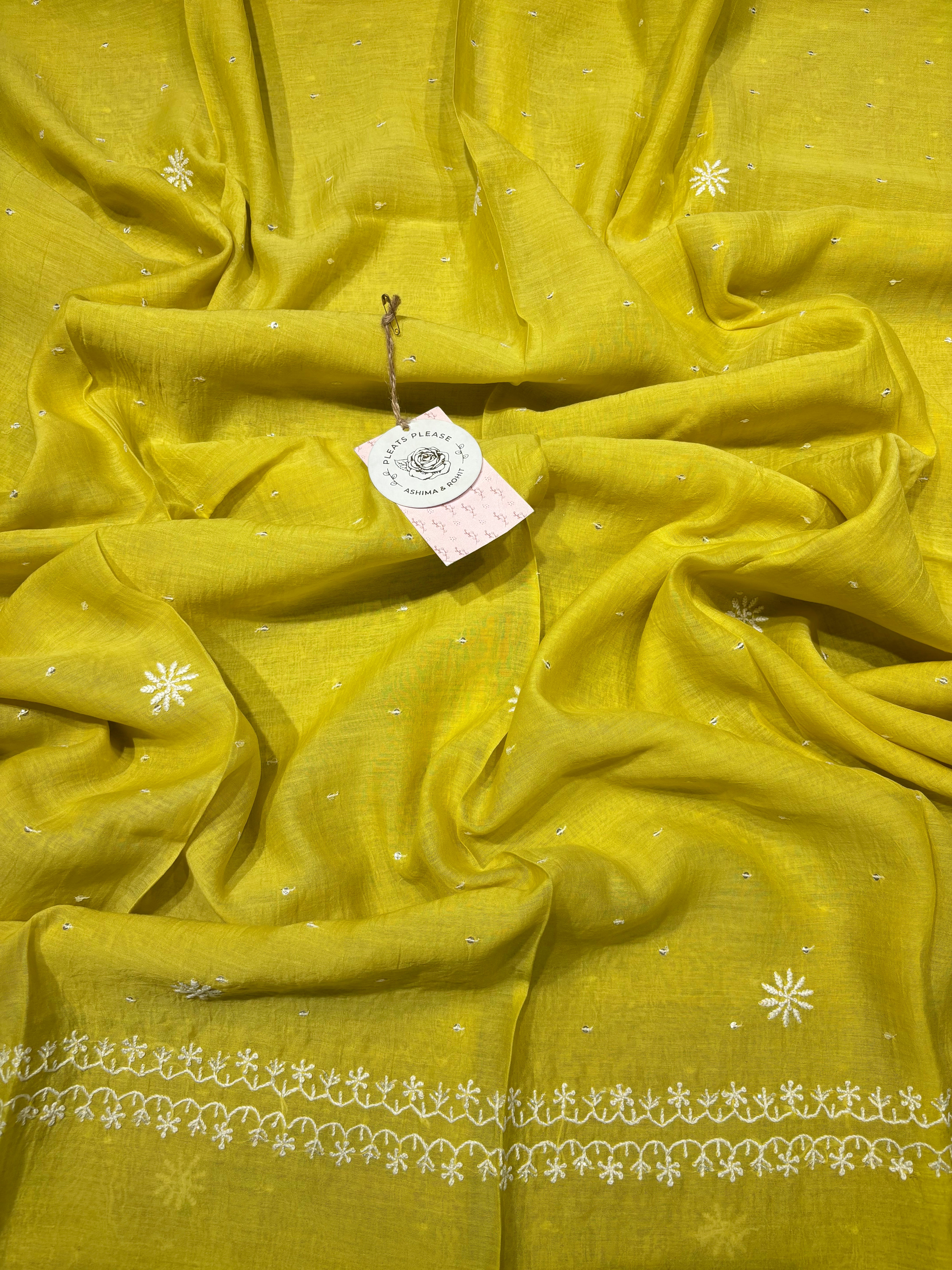 Lime Yellow Chanderi Mul Chikankari Kurta and Dupatta set
