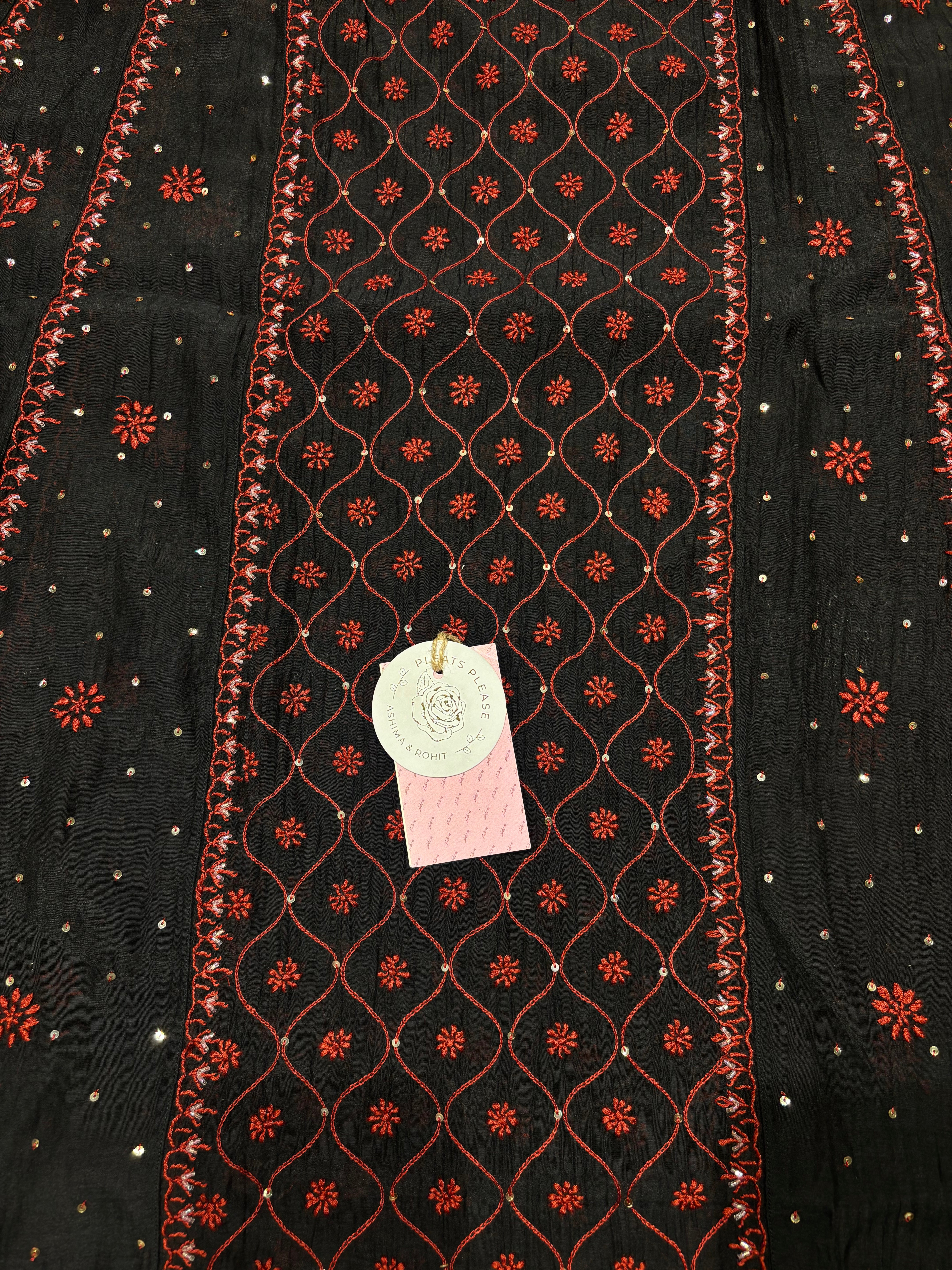 Black Chanderi Mul Chikankari Anarkali & Dupatta Set