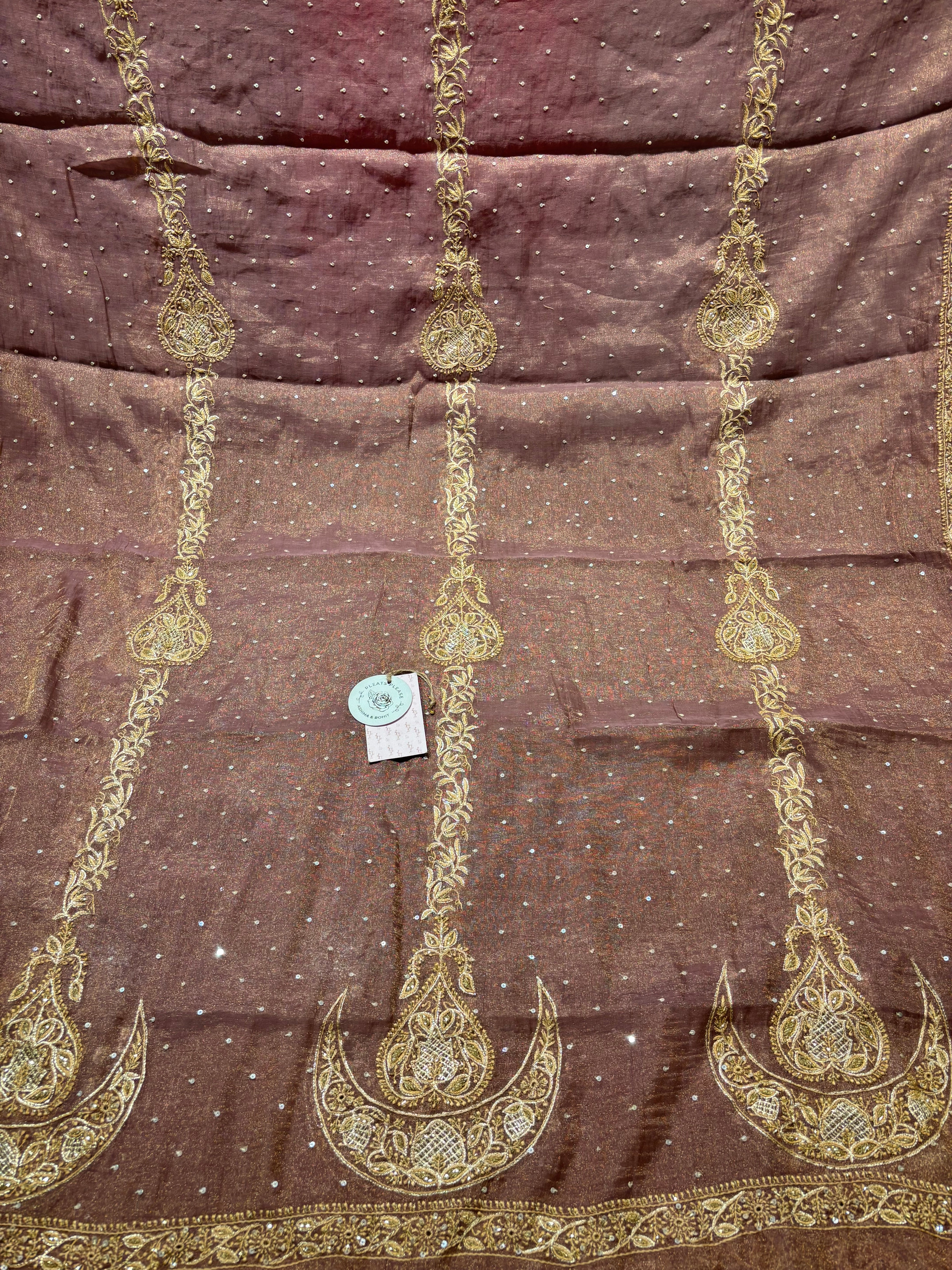 Garnet Pure and Premium Tissue Chikankari Aline Anarkali & Dupatta Set