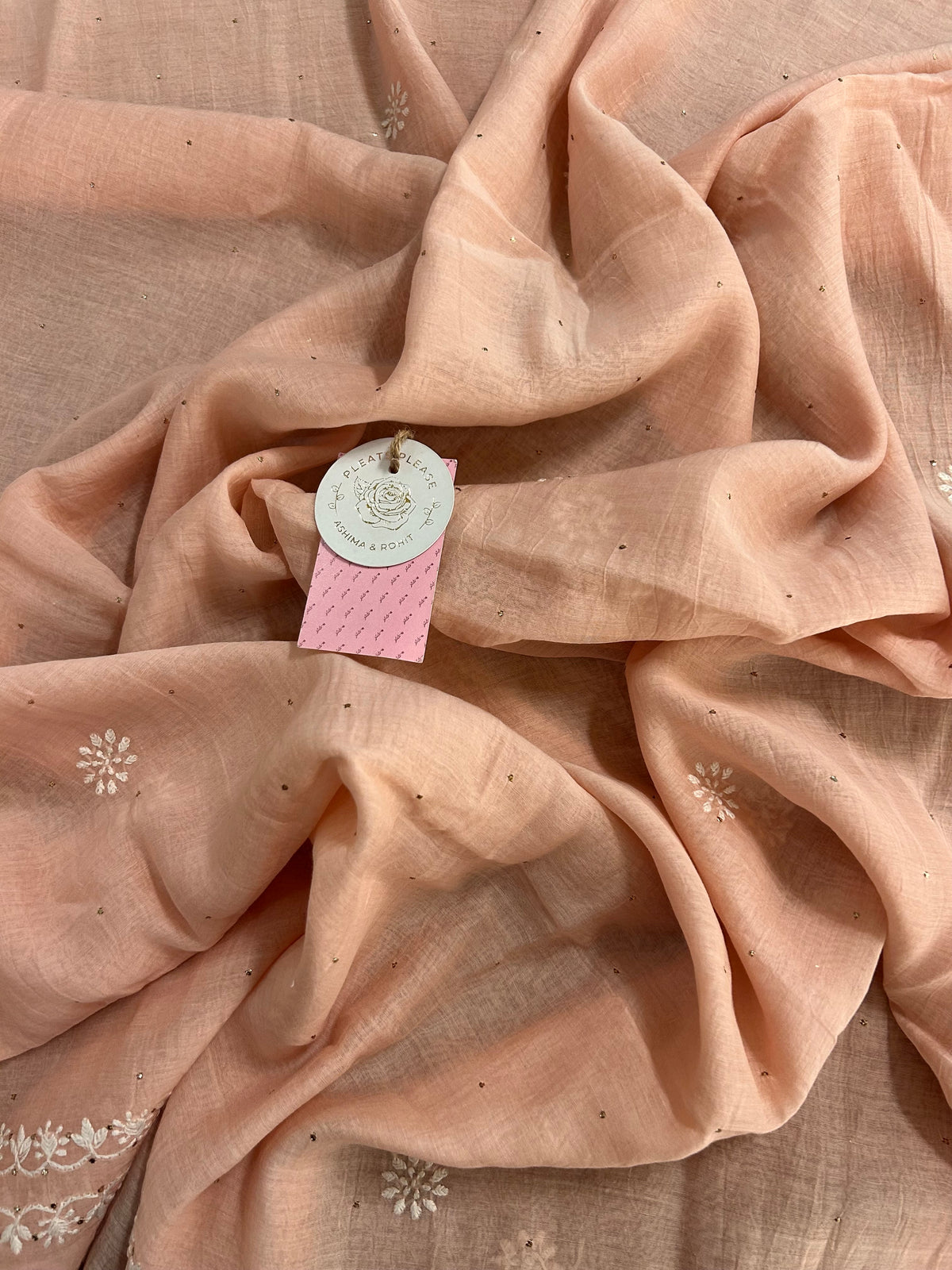 Peach Chanderi Chikankari Mukaish Kurta & Dupatta