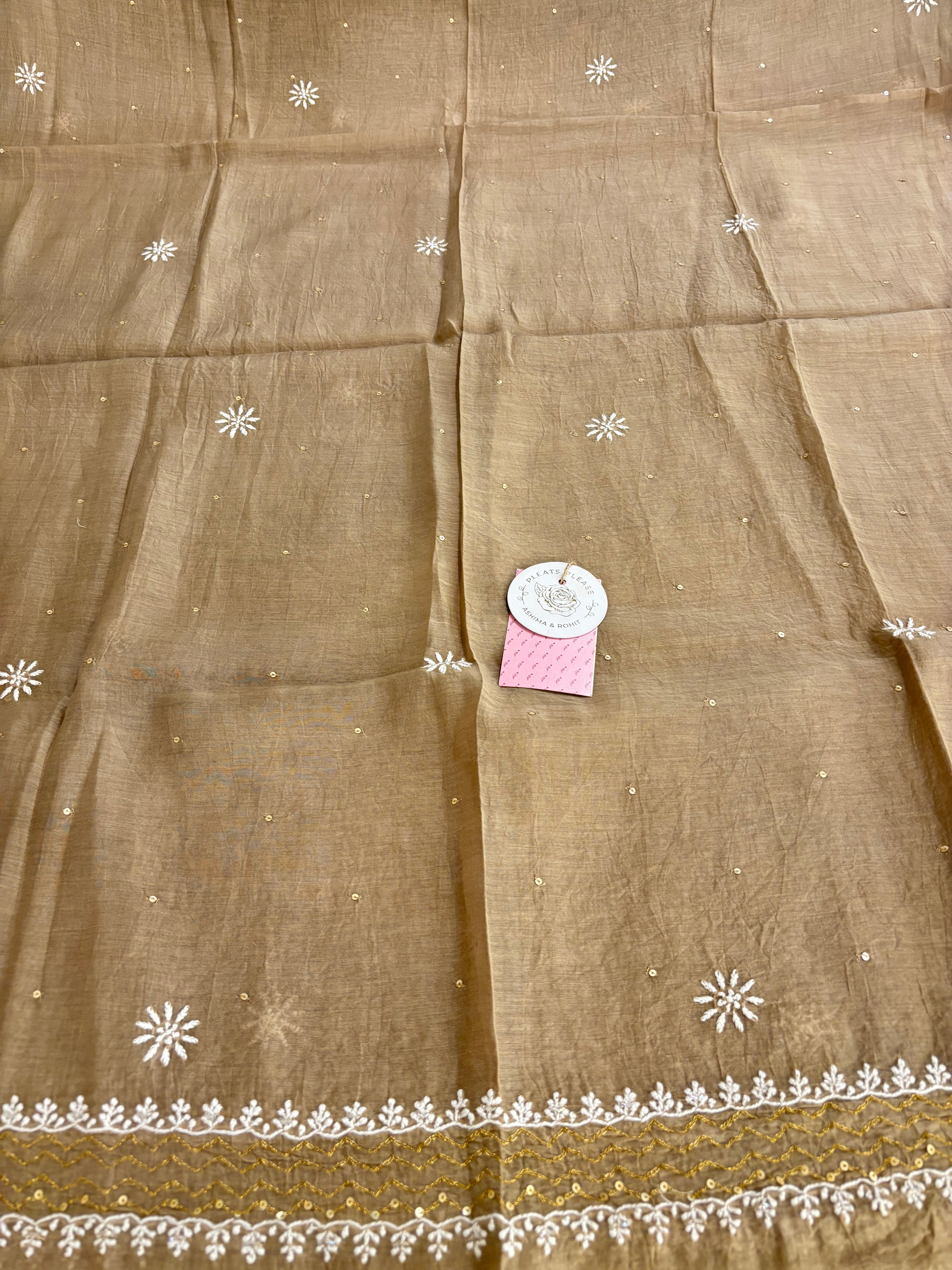 Camel Brown Chanderi Chikankari Kurta & Dupatta