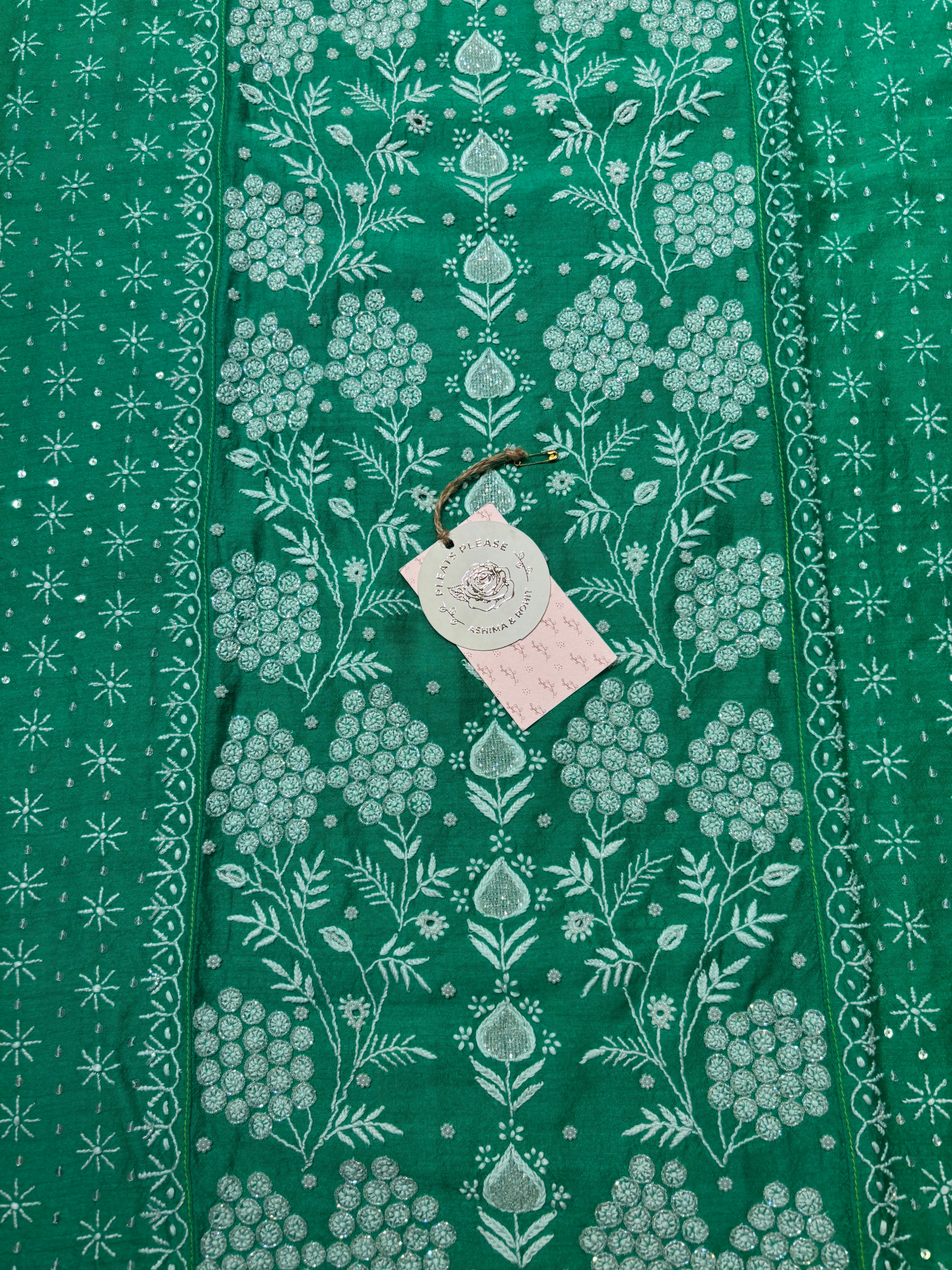 Green Monga silk Chikankari Kurta and Dupatta set