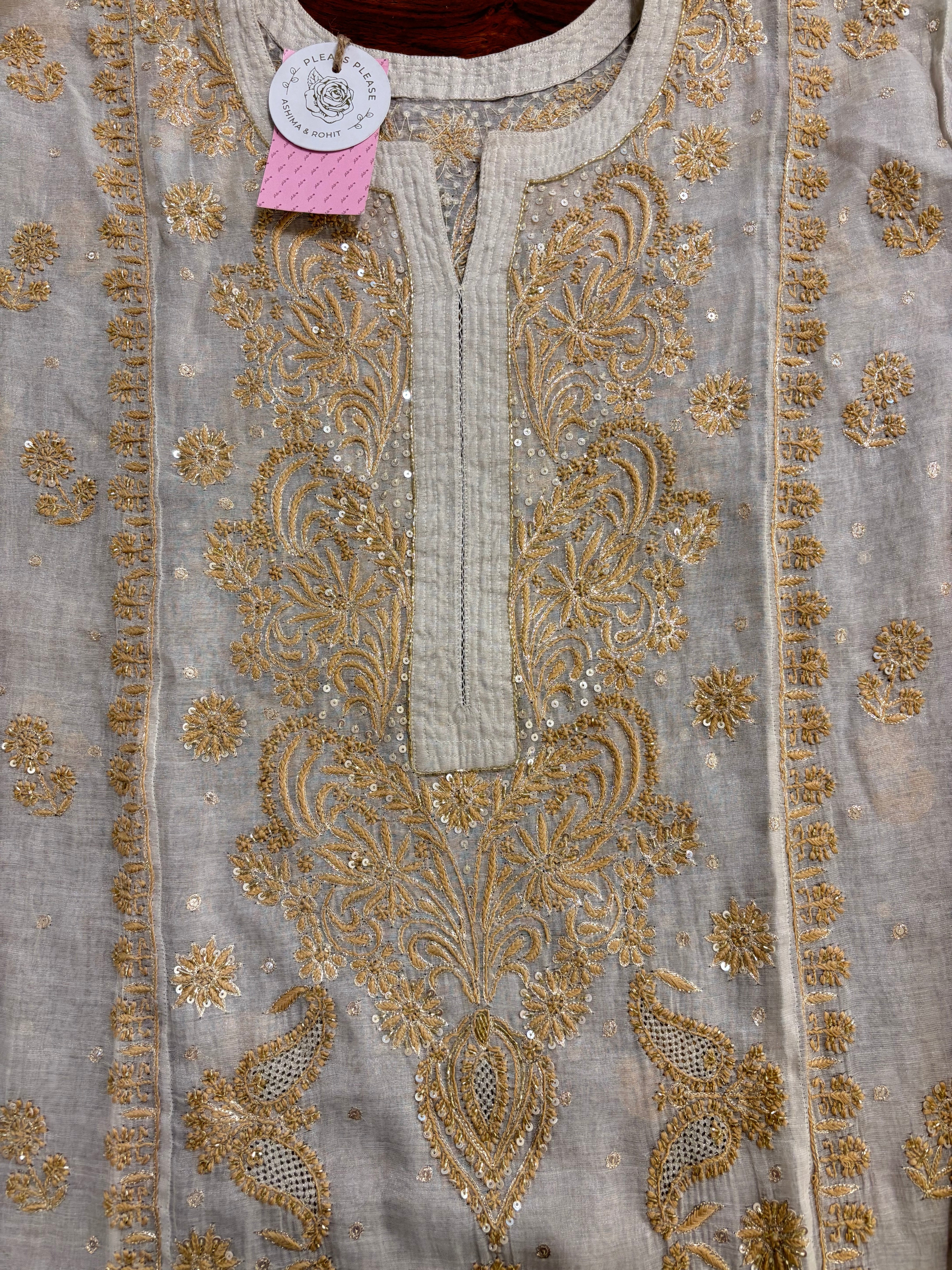 Dyeable Ivory Silver Pure & Premium Tissue Chikankari Kurta & Dupatta