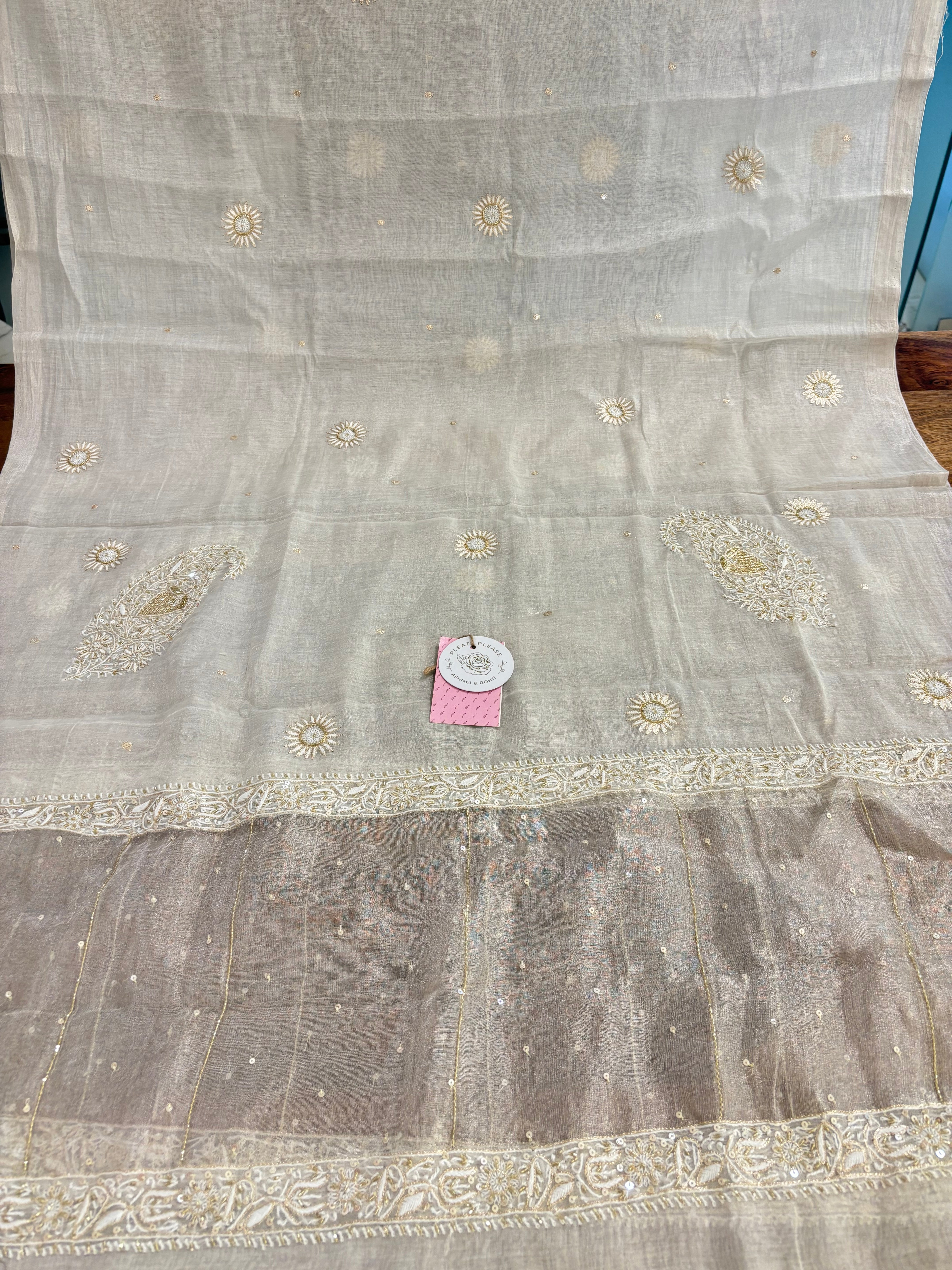 Dyeable Pure & Premium Silver Tissue Chikankari Anarkali & Dupatta