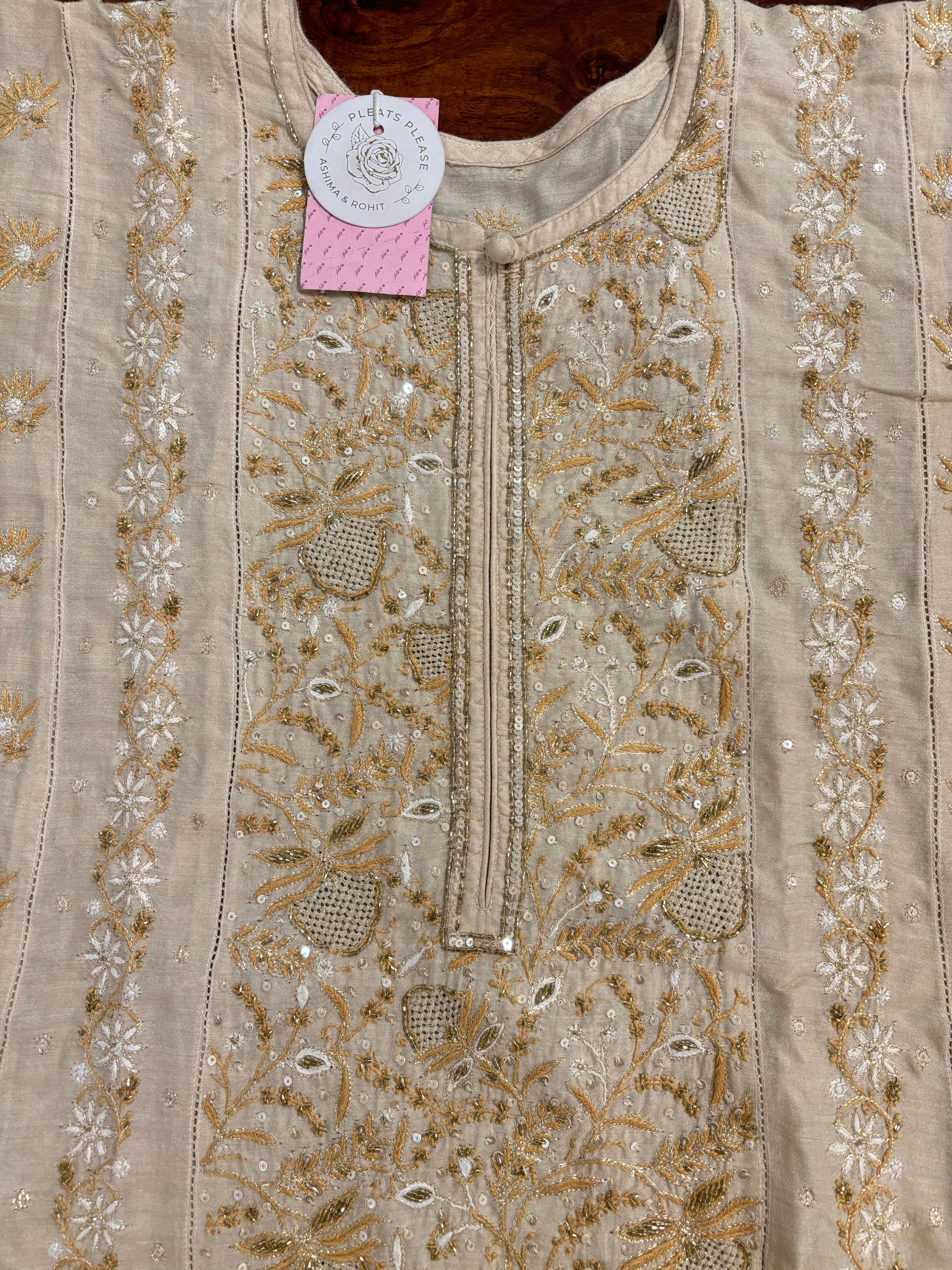 Dyeable Natural Monga Silk Chikankari A-line Kurta & Dupatta