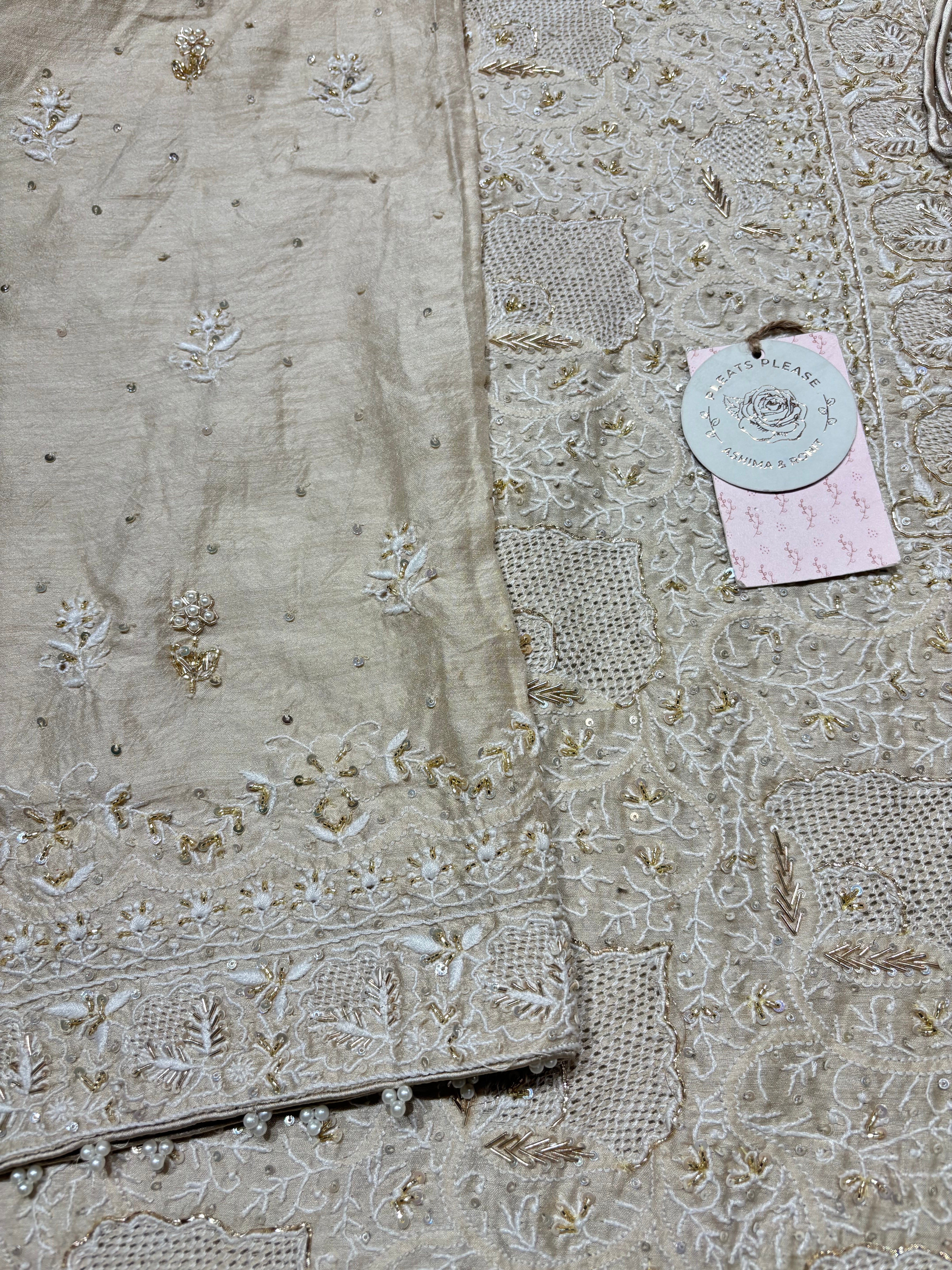 Dyeable Monga Silk Chikankari Kurta & Dupatta Set
