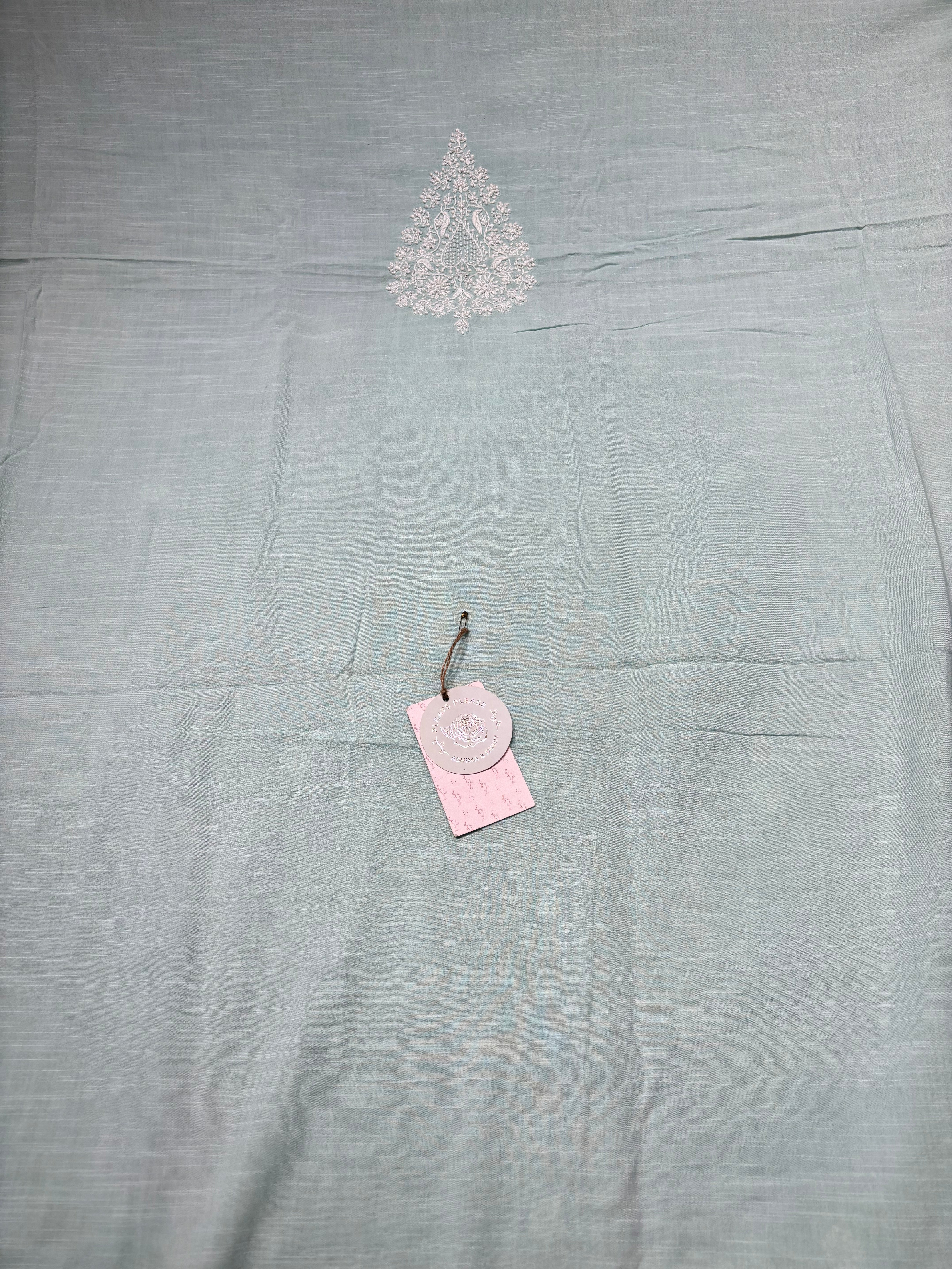 Cadet Blue Linen Chikankari Men's Kurta Fabric