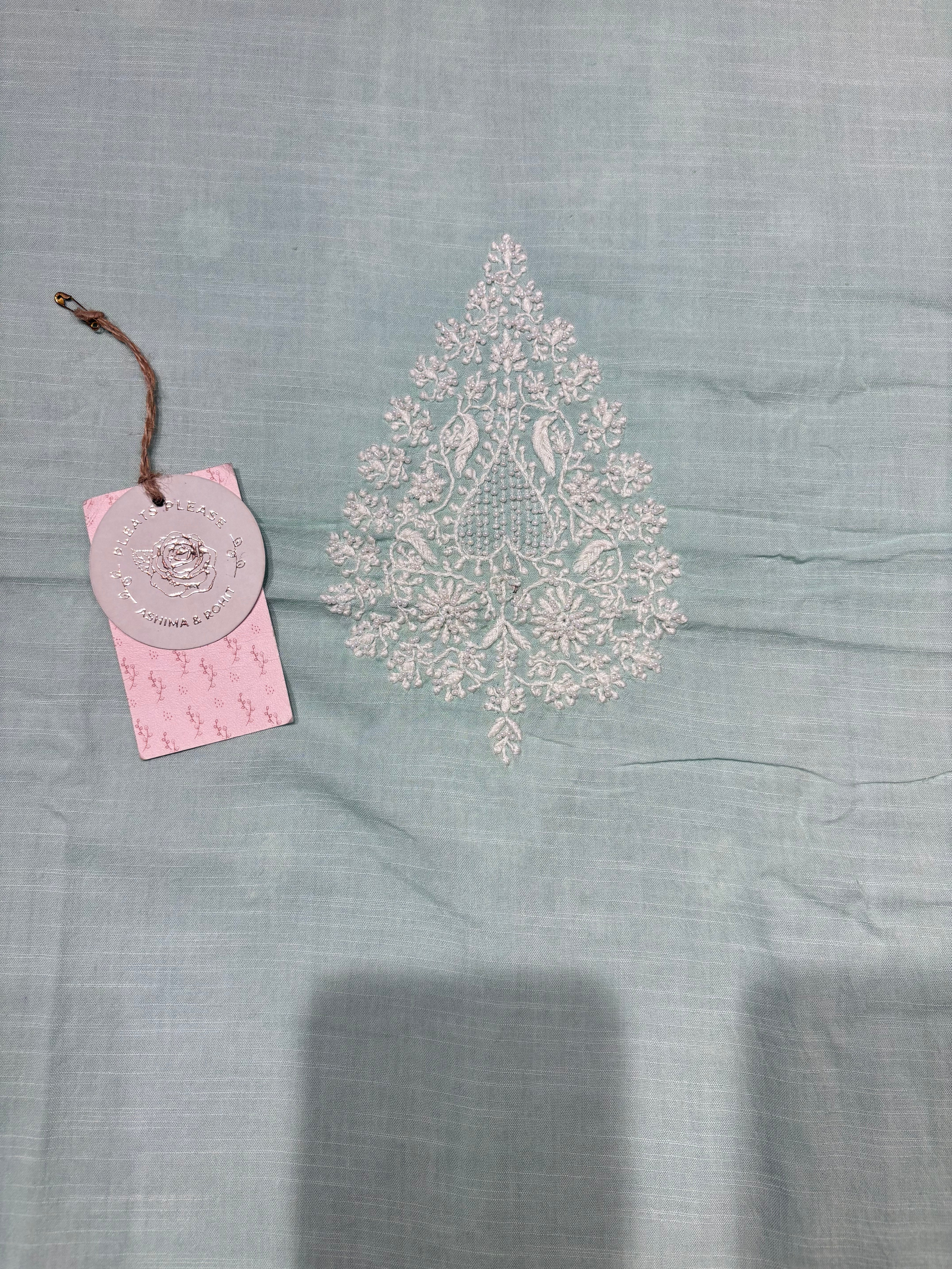 Sea foam Mul Chikankari Men's Kurta Fabric