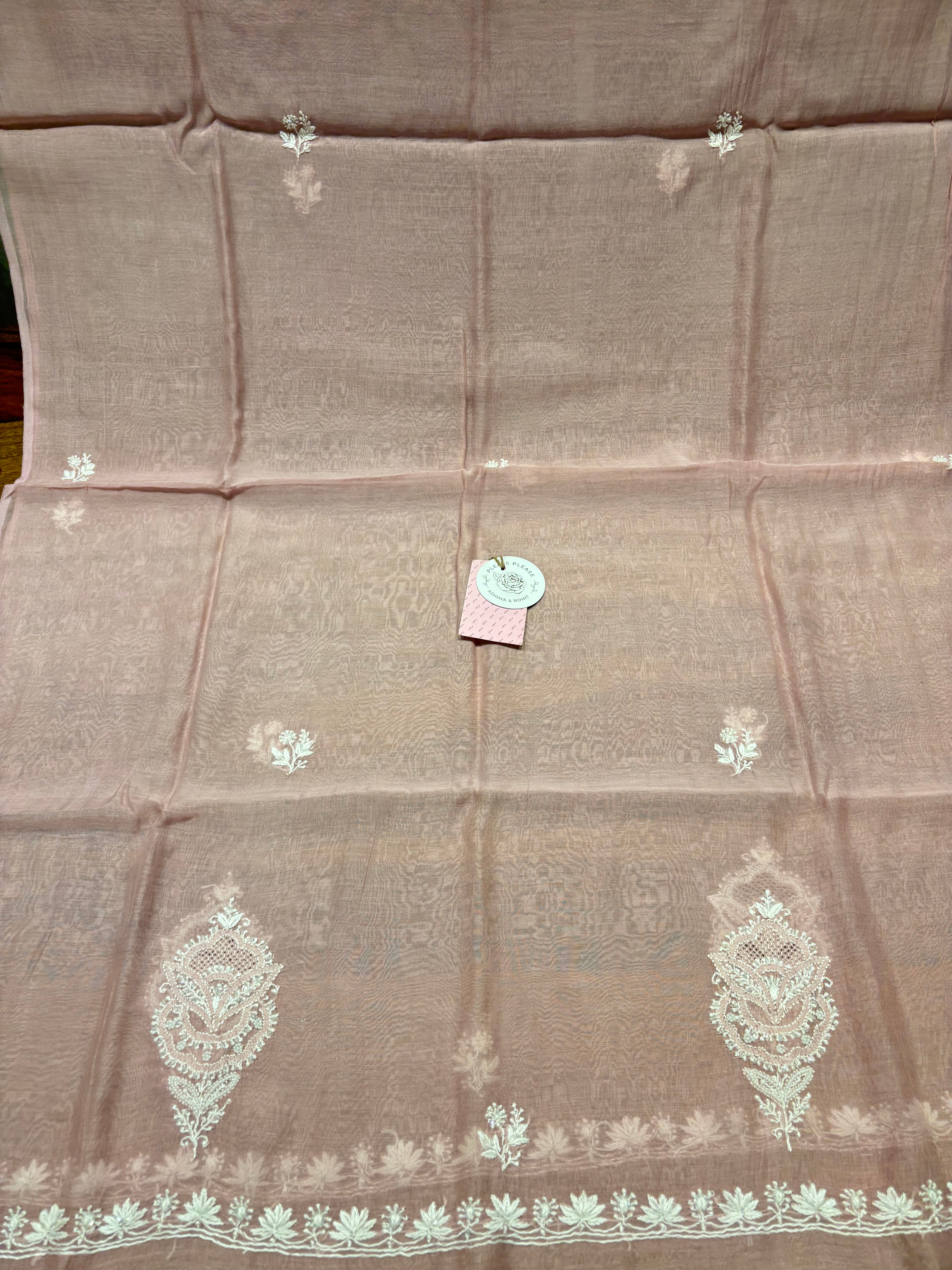 Oyster Pink Chanderi Mul Chikankari Kurta and Dupatta Set