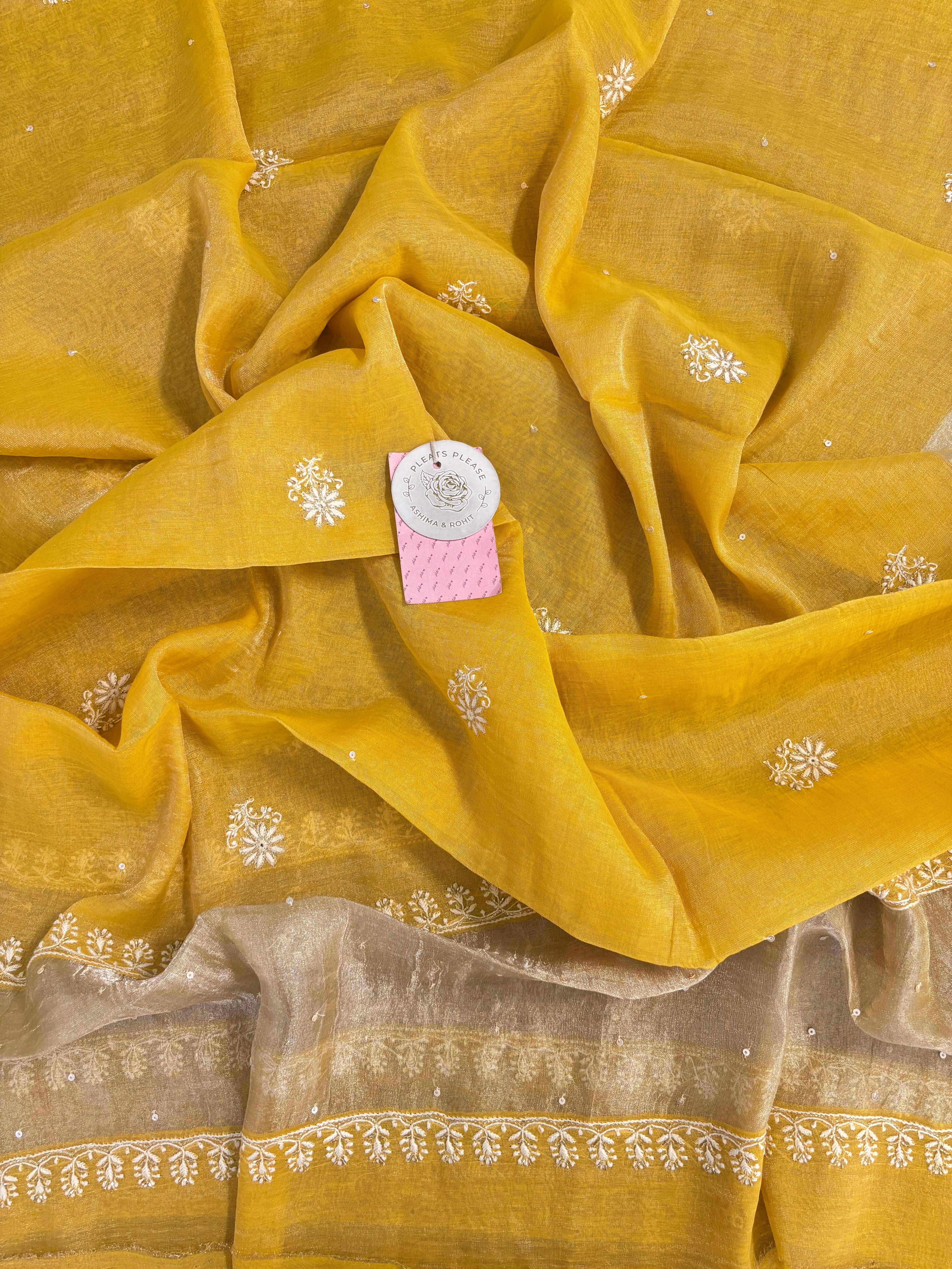 Yellow Pure & Premium Tissue Chikankari Kurta & Dupatta