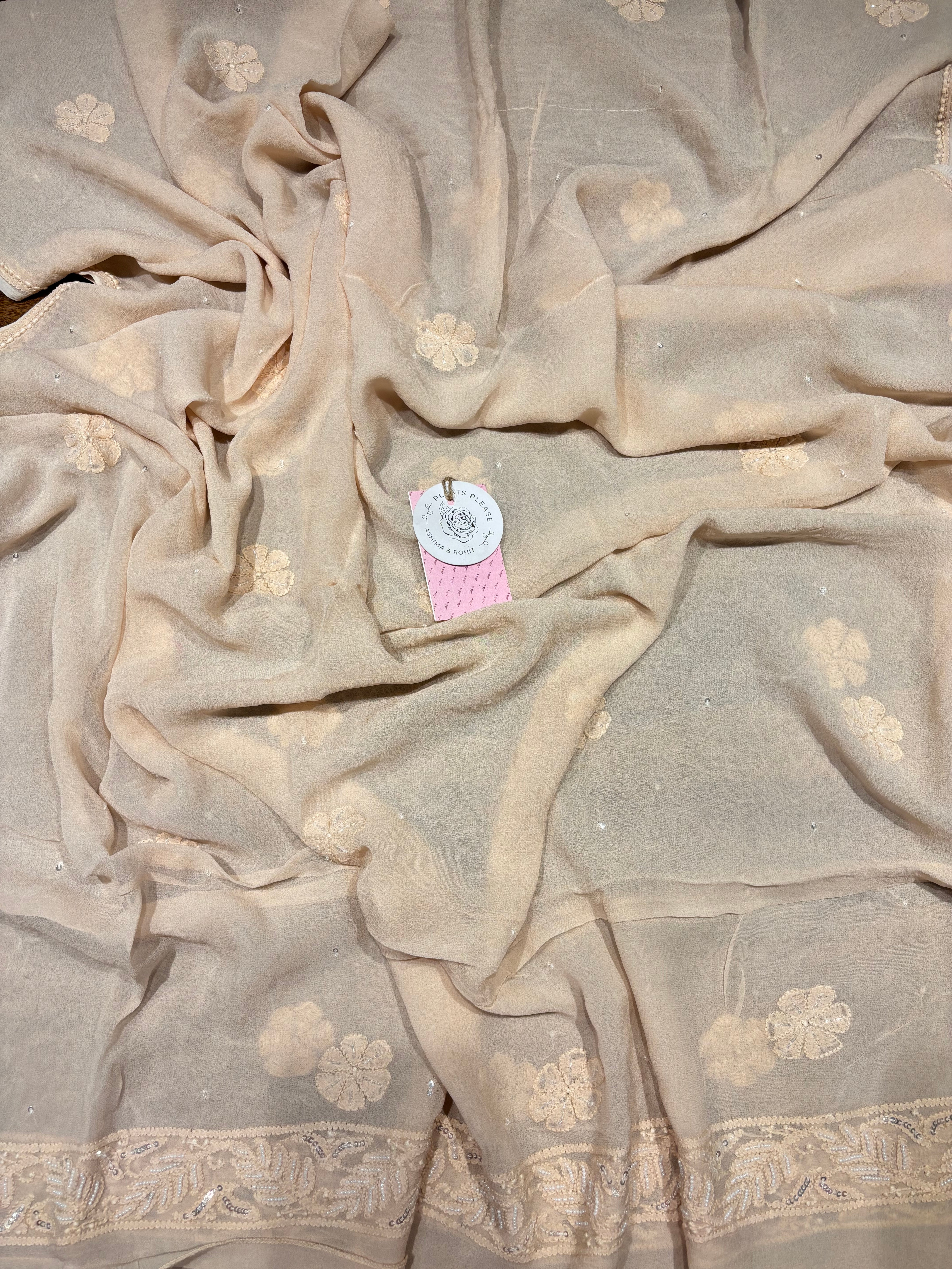 Dusty Peach Georgette Chikankari Anarkali & Dupatta Set