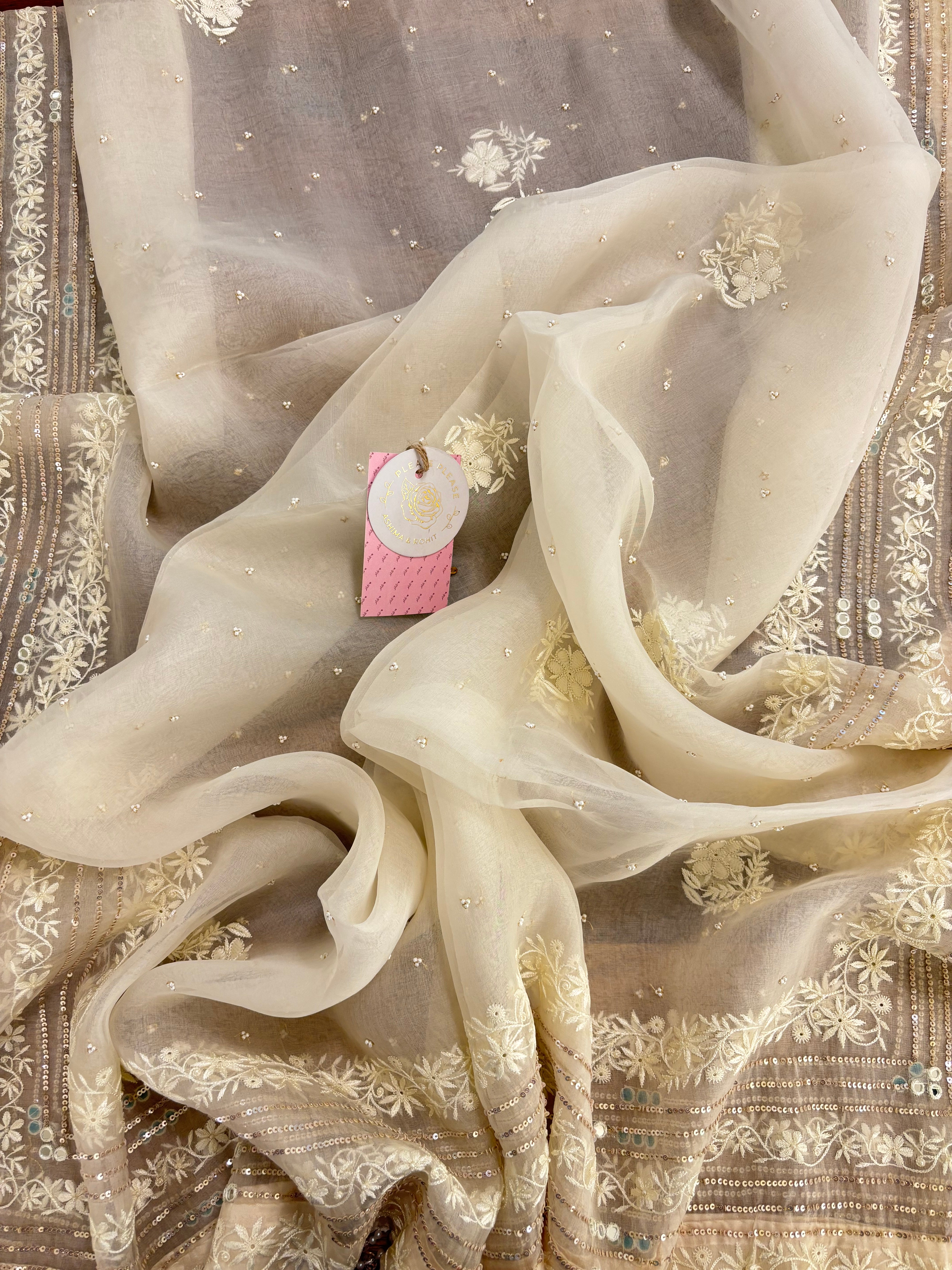Ivory Pure & Premium Organza Chikankari Kurta & Dupatta