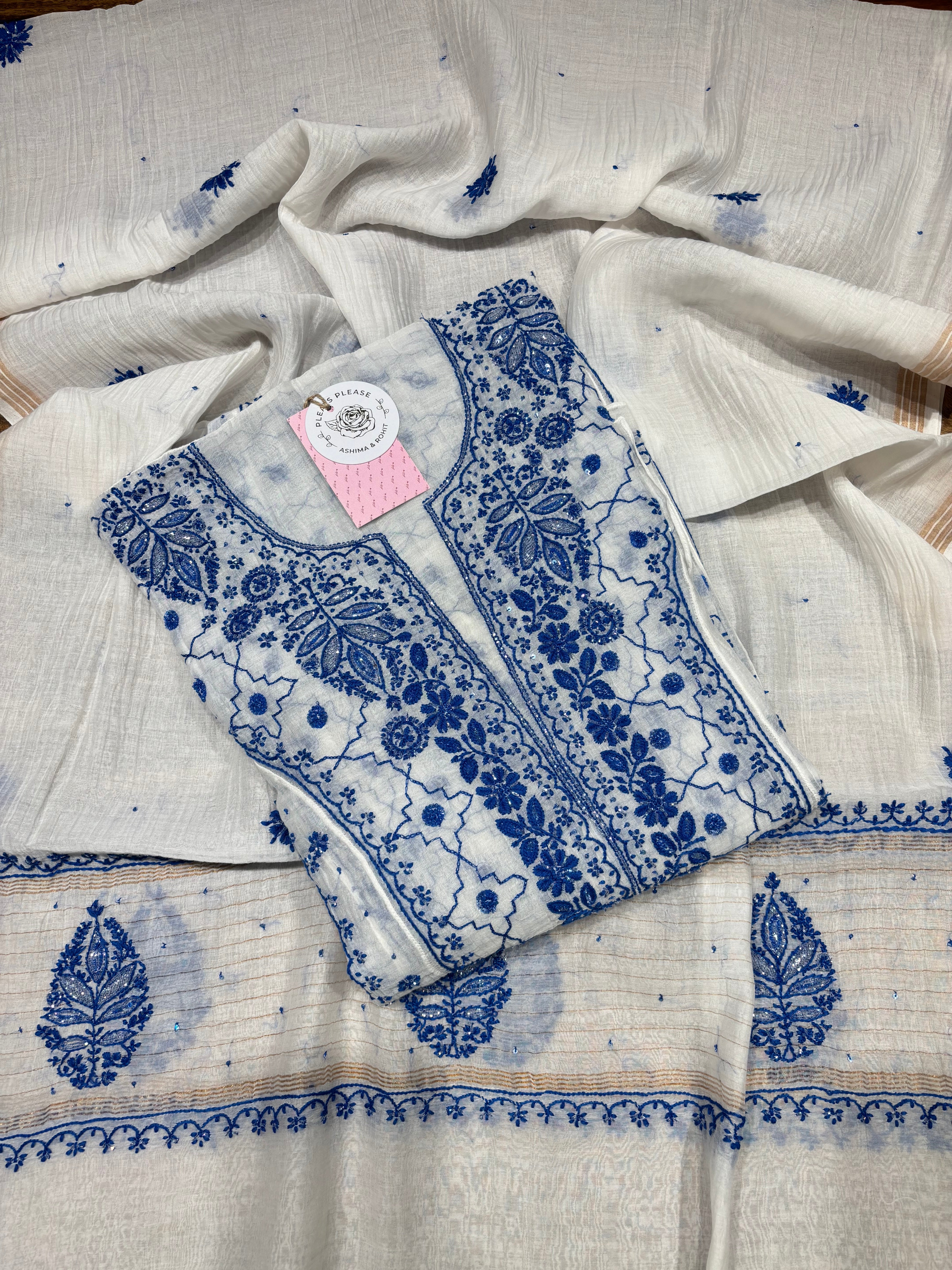 Dyeable Chanderi Mul Chikankari Anarkali & Dupatta Set