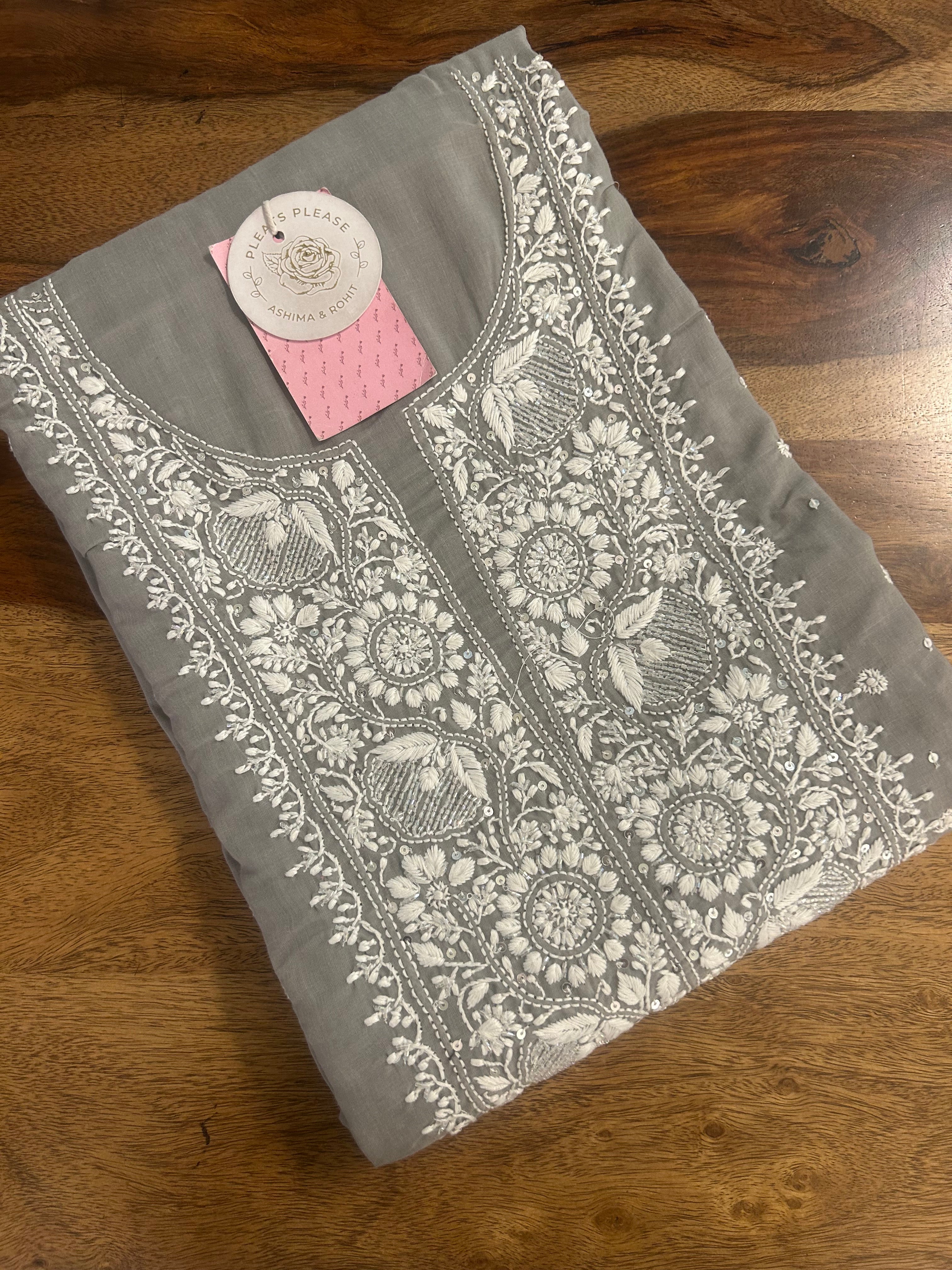 Dusty Grey Mulmul Chikankari Kurta