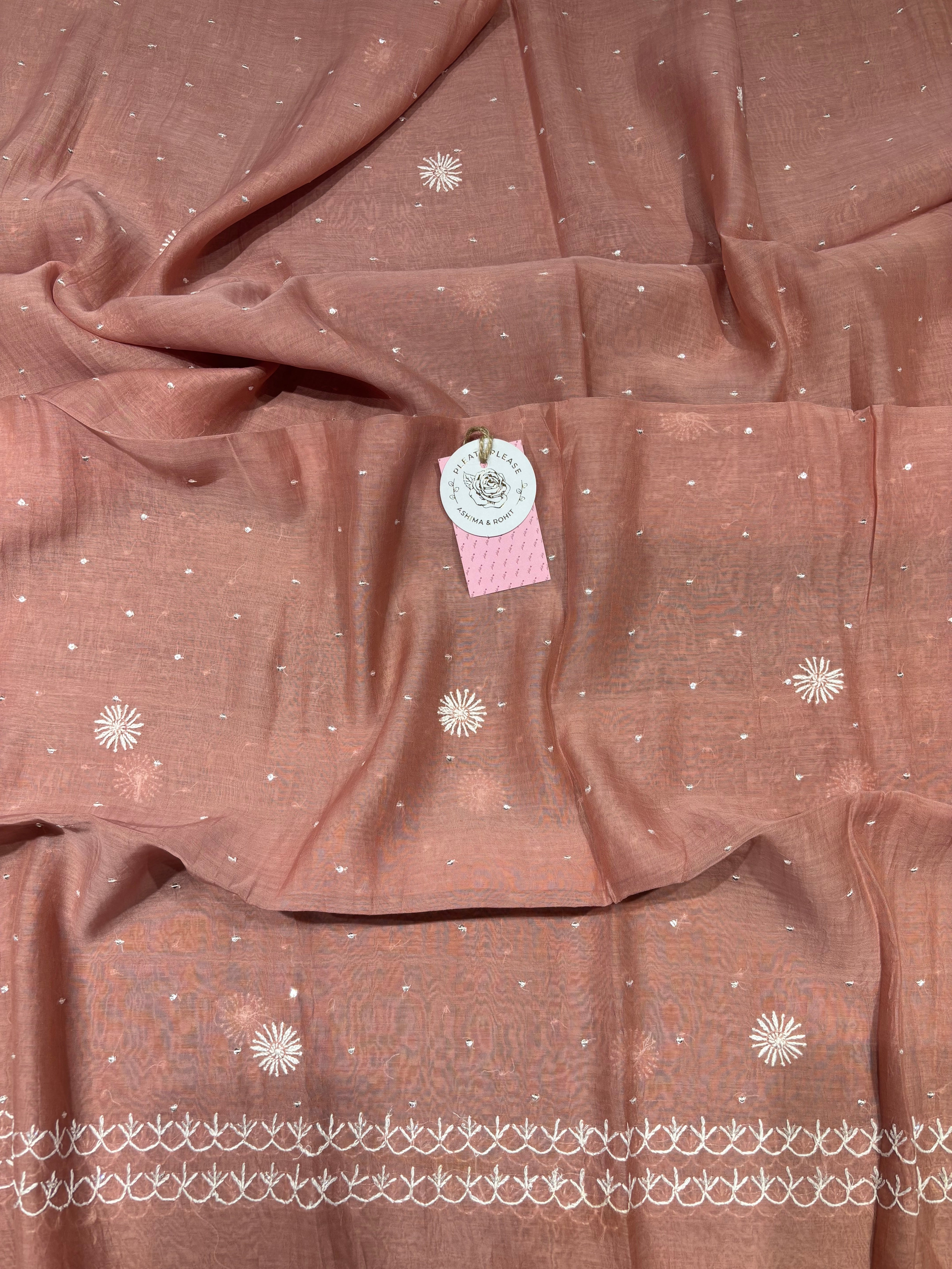 Rosegold Chanderi Mul Chikankari Kurta & Dupatta Set